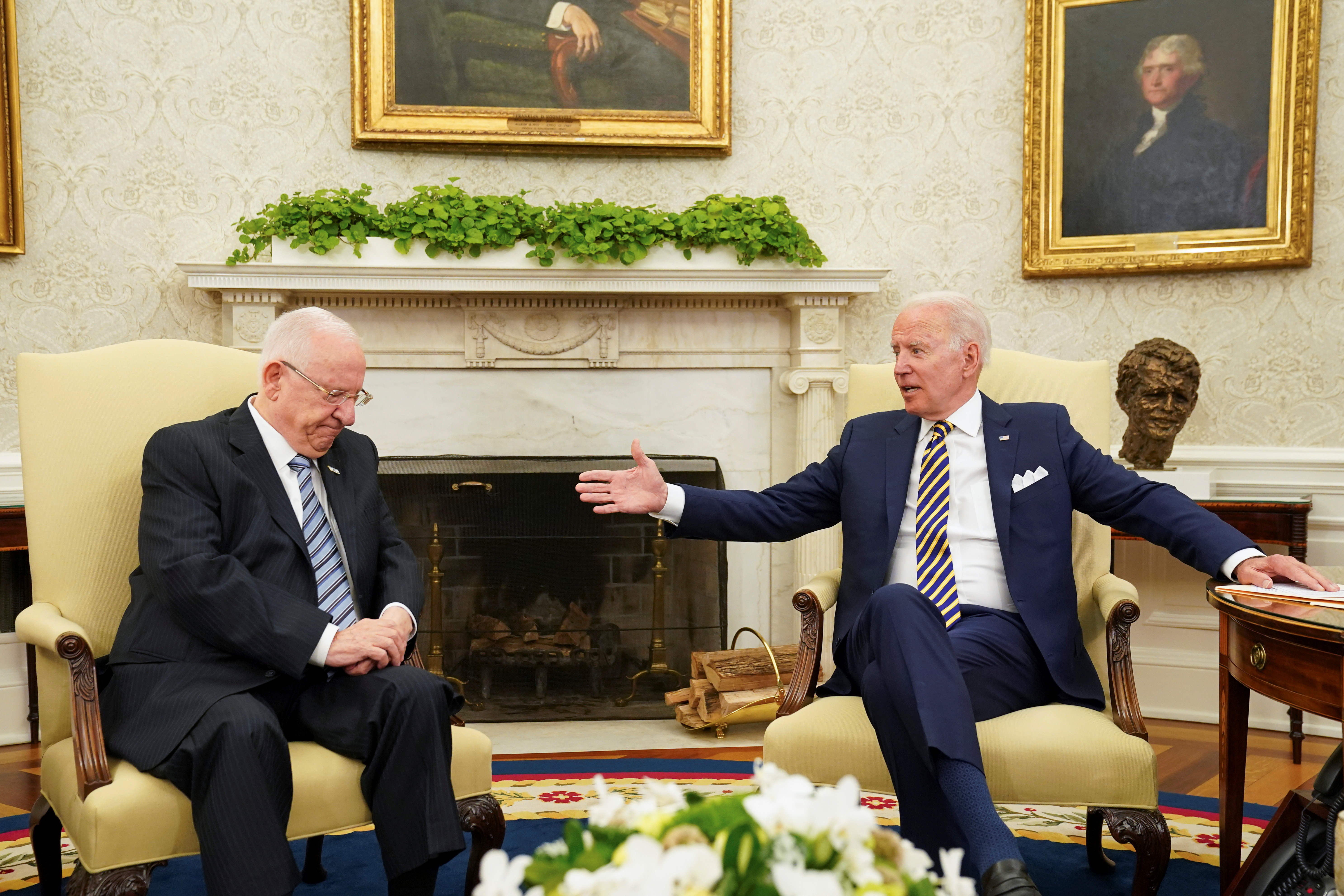 United States President Joe Biden meets with Israel's President Reuven Rivlin at the White House in Washington on June 28, 2021 [Reuters/Kevin Lamarque]