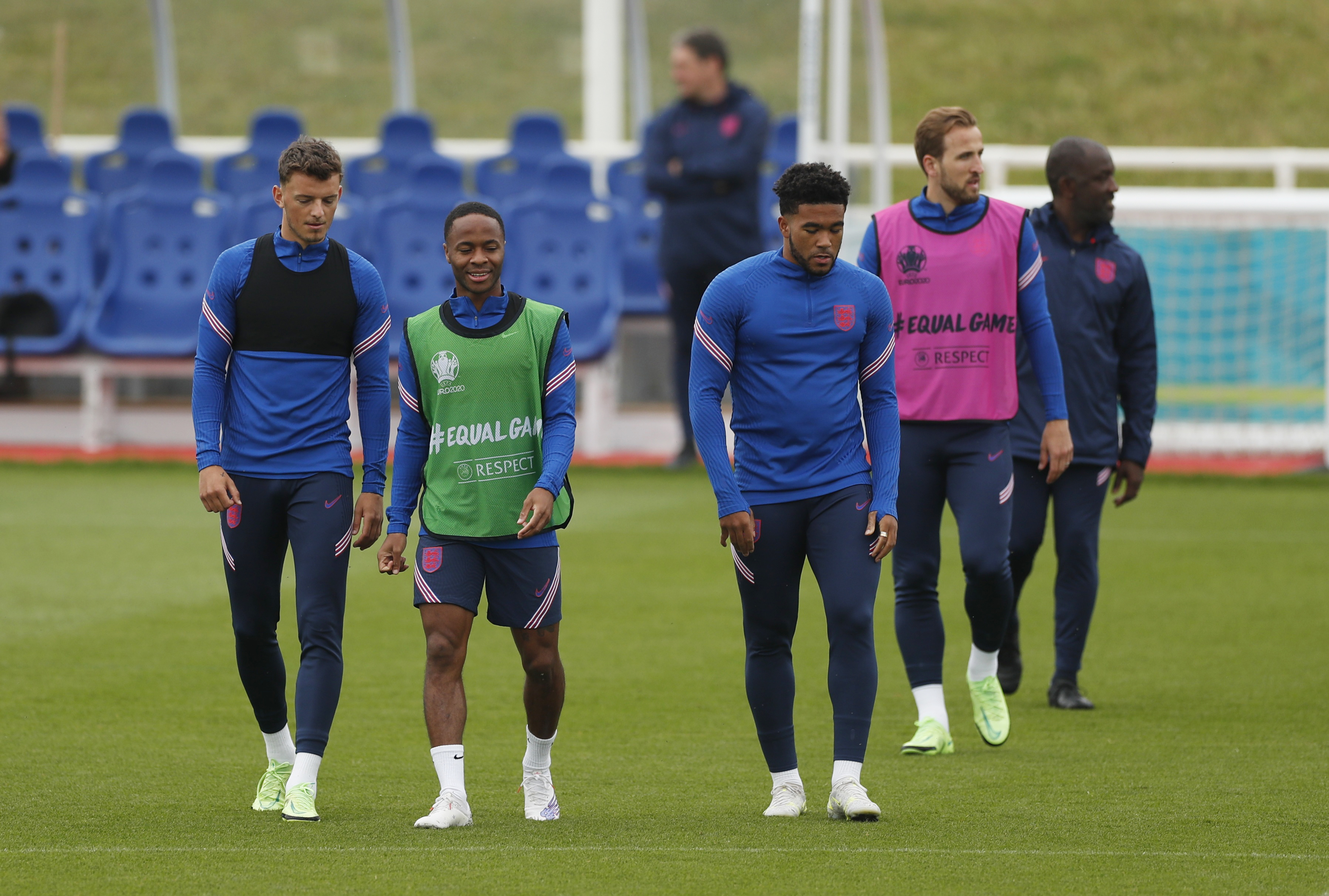 England's Ben White, Harry Kane, Raheem Sterling and Reece James during training before the semi-final [Lee Smith/Reuters]