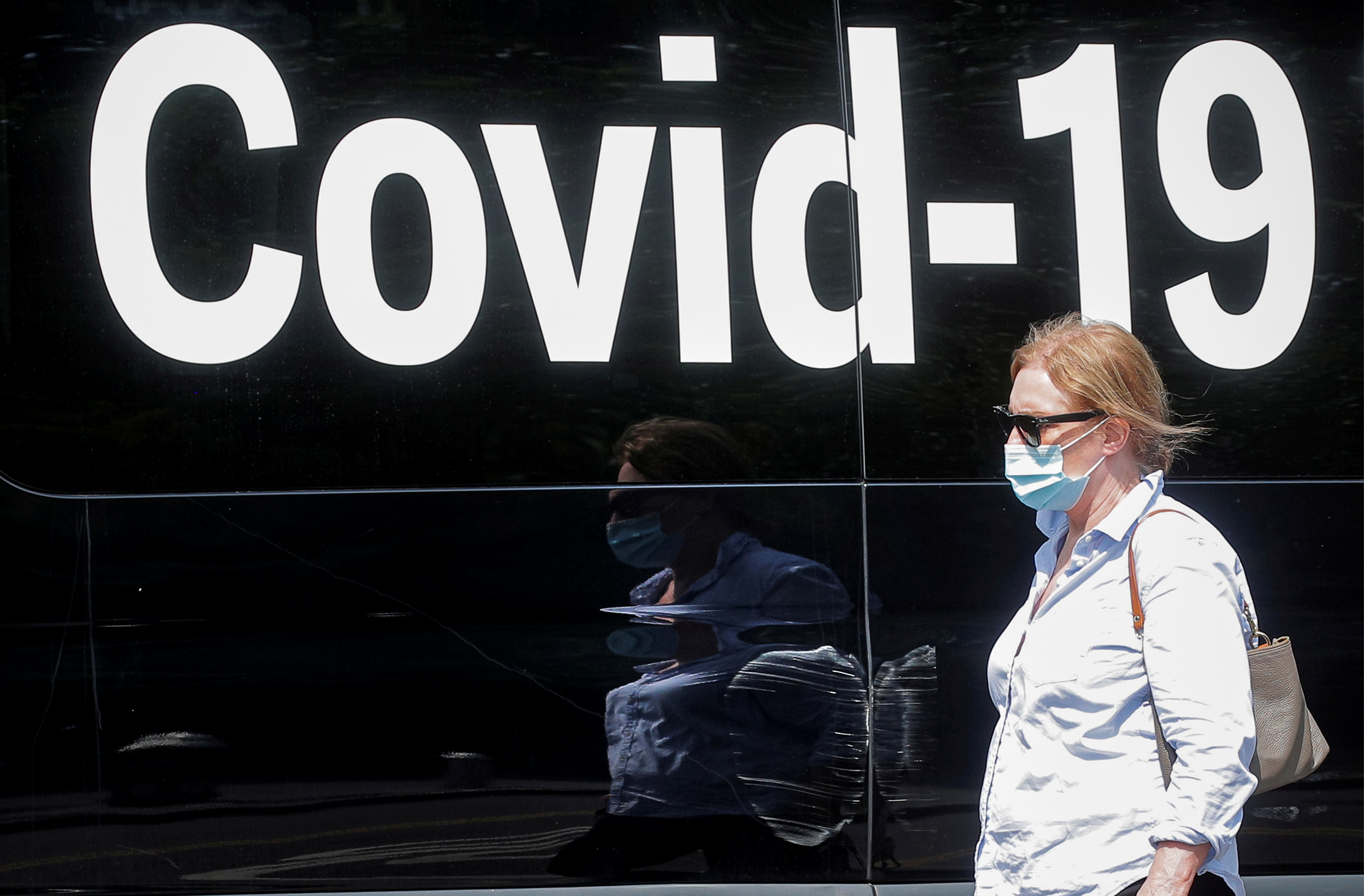A COVID-19 testing van in Washington Square Park in New York City, July 22, 2021 [Brendan McDermid/Reuters]