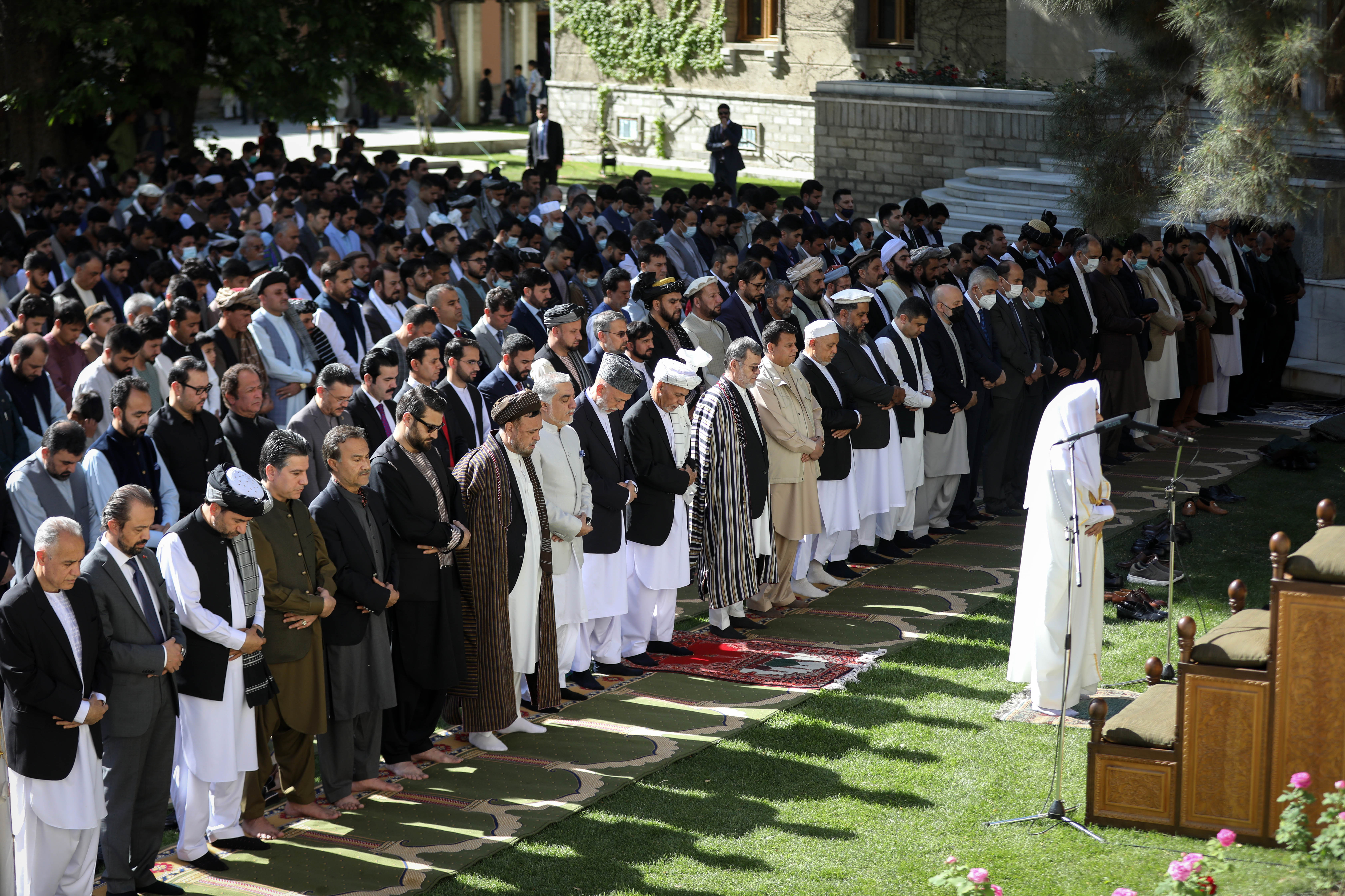 In this file photo, Ghani attends the Eid al-Fitr prayers at the presidential palace in Kabul [File: Hedayatullah Amid/EPA]