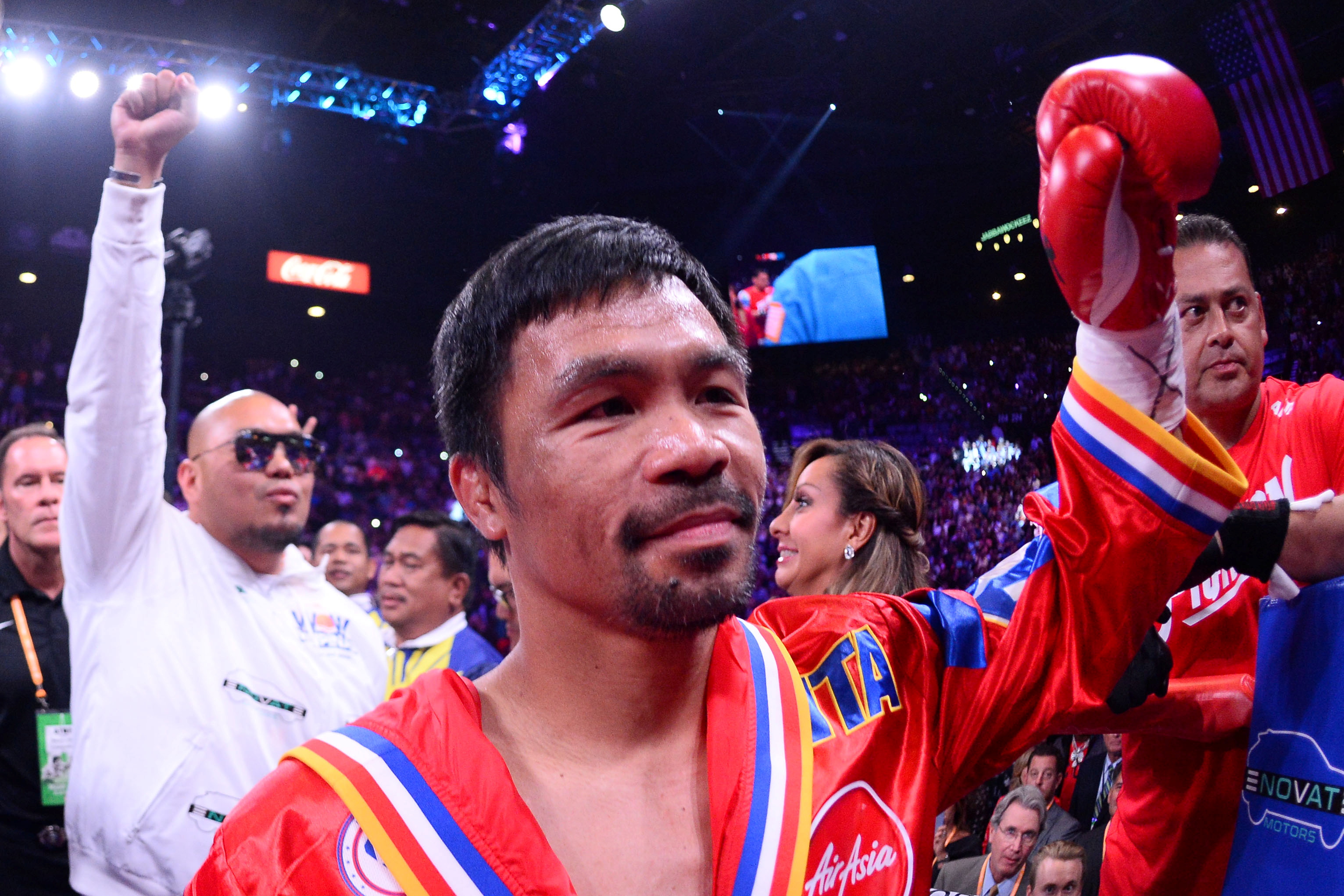 Manny Pacquiao enters the ring to face Keith Thurman for their WBA welterweight championship bout at MGM Grand Garden Arena on July 20, 2019, in Las Vegas, Nevada [File: Joe Camporeale/USA Today]