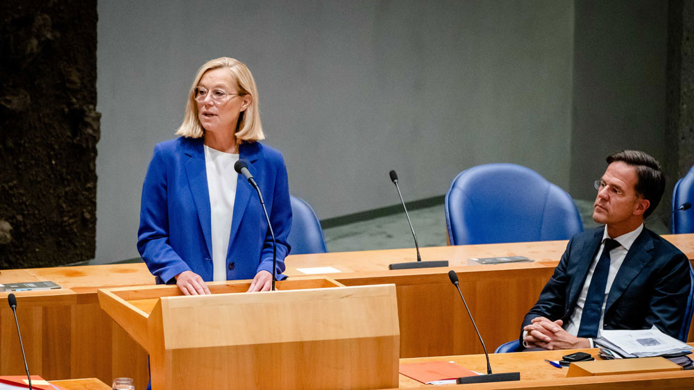 Dutch Foreign Affairs minister Sigrid Kaag, announces her resignation, after MPs voted in favor of a motion of censure against her, in The Hague, Netherlands, 16 September 2021.