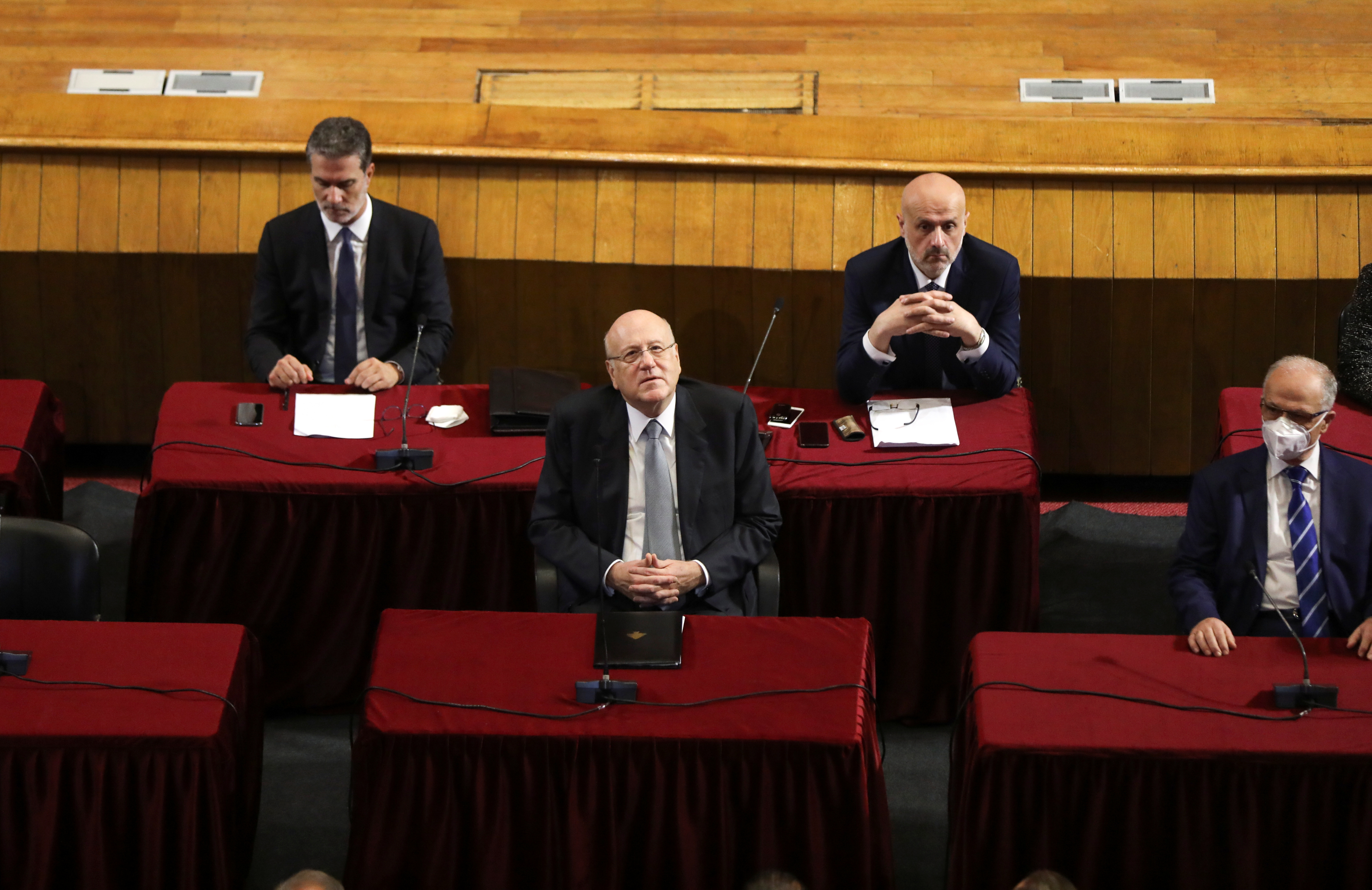 Lebanon's Prime Minister Najib Mikati attends a parliamentary session, to discuss the new cabinet's policy program and hold a vote of confidence at UNESCO Palace in Beirut, Lebanon September 20, 2021. REUTERS/Mohamed Azakir