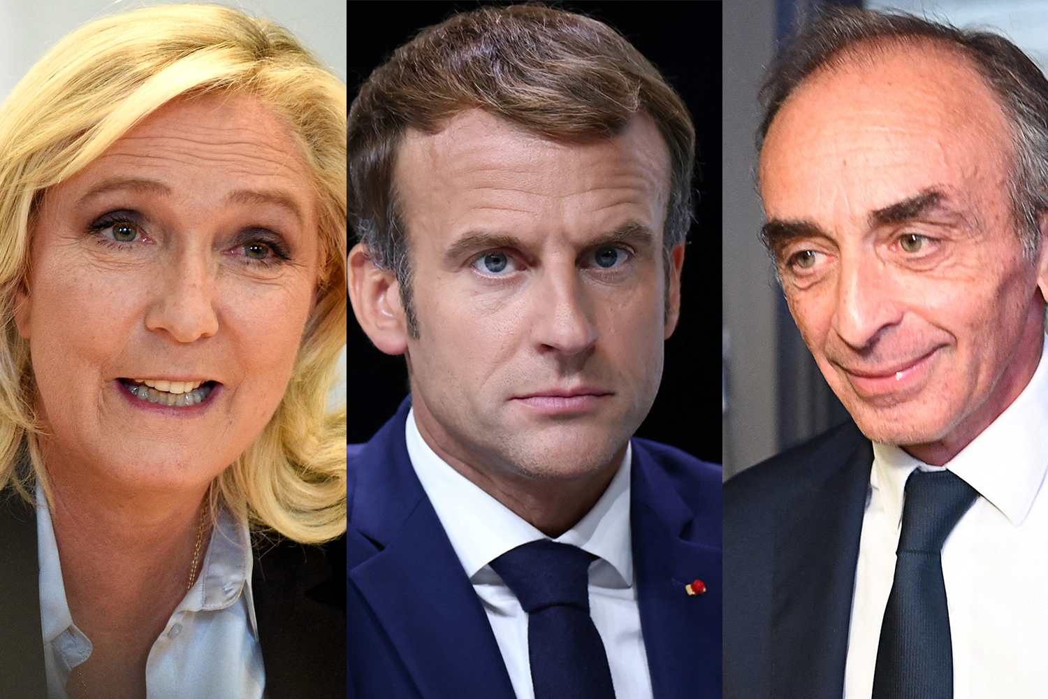 From left: Marine Le Pen, Emmanuel Macron and Eric Zemmour [Reuters]