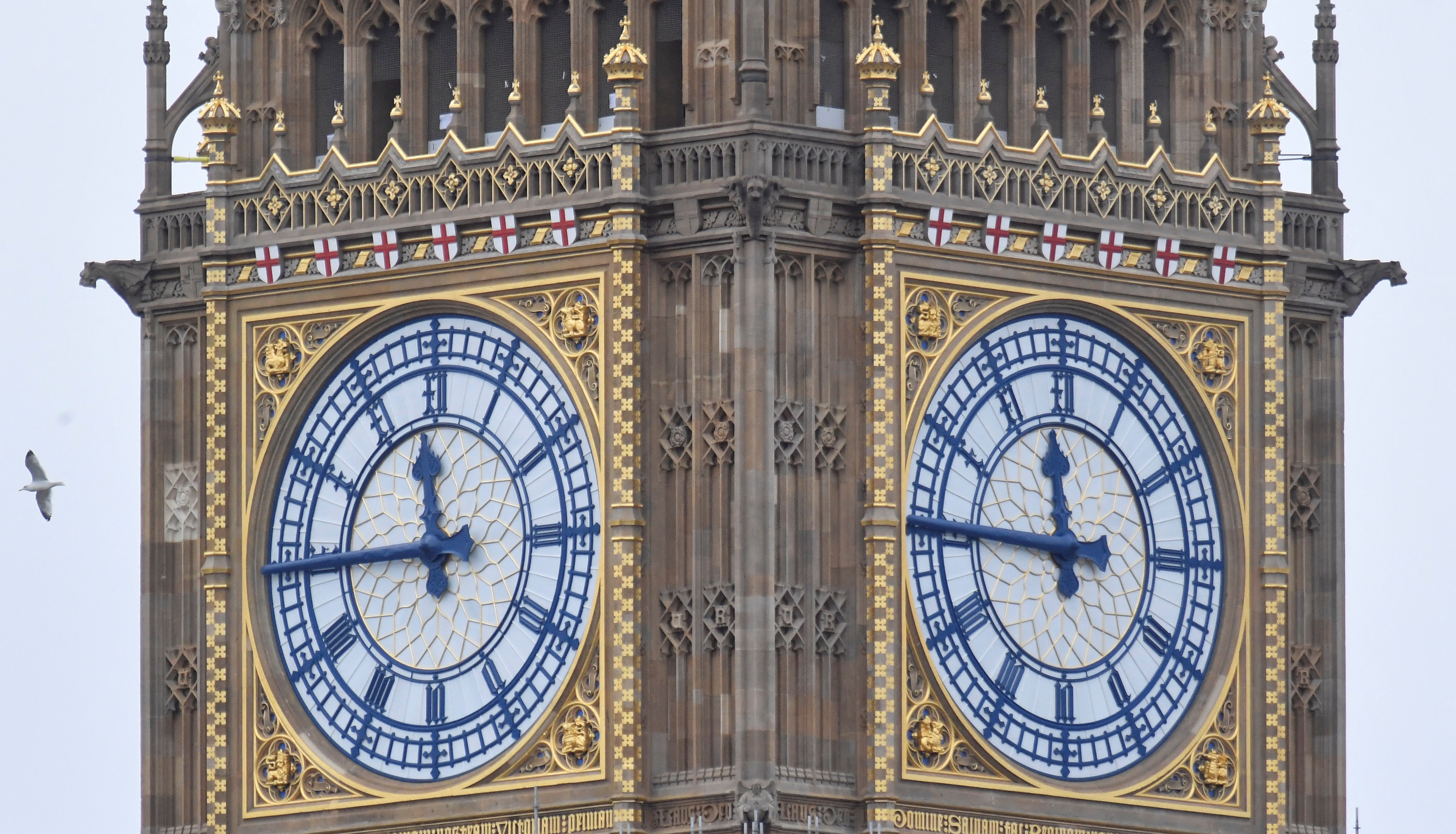 A close-up of London's Big Ben, on top of the Houses of Parliament