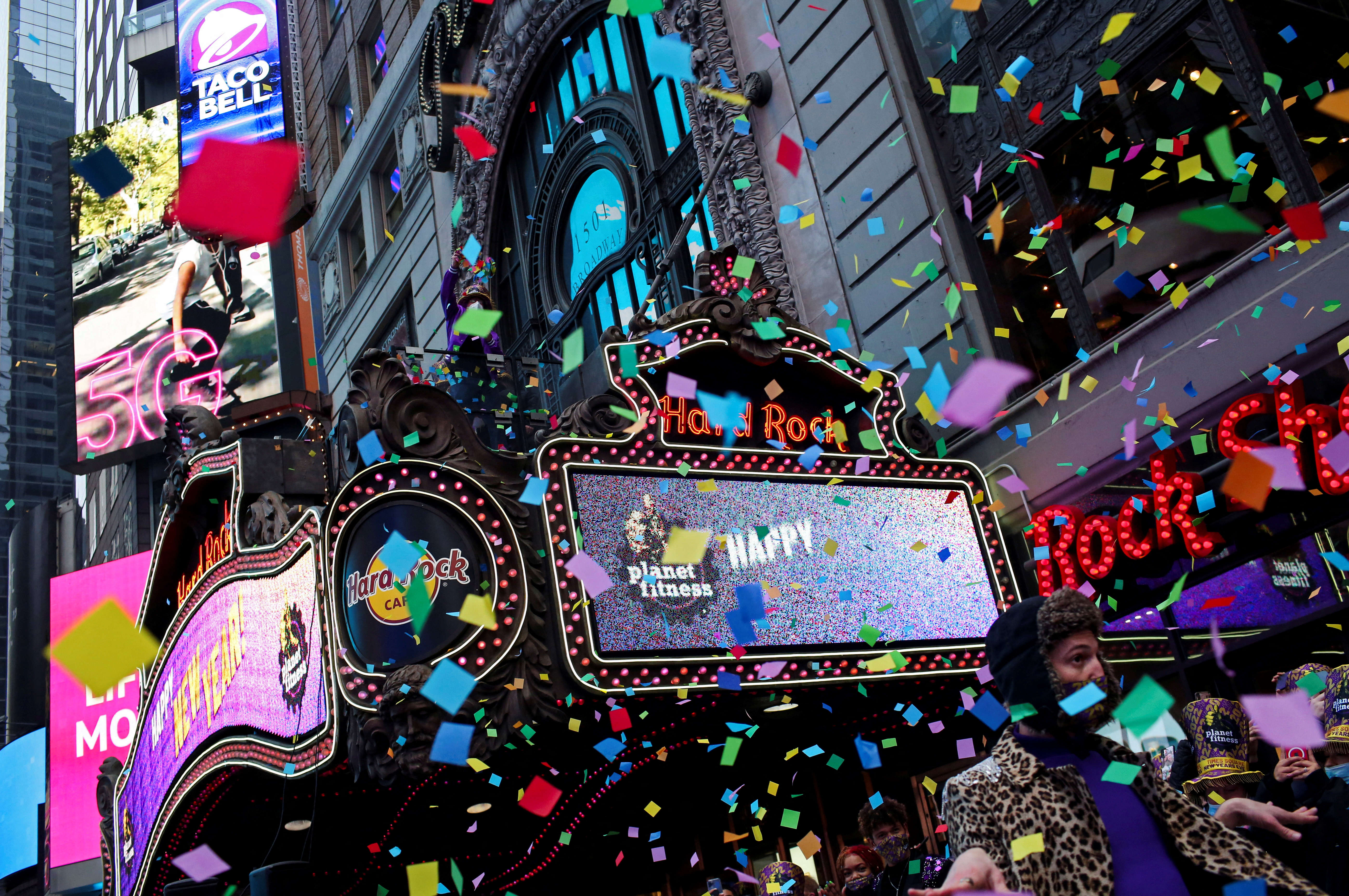 Confetti flies in the Manhattan borough of New York City during preparations for New Year celebrations