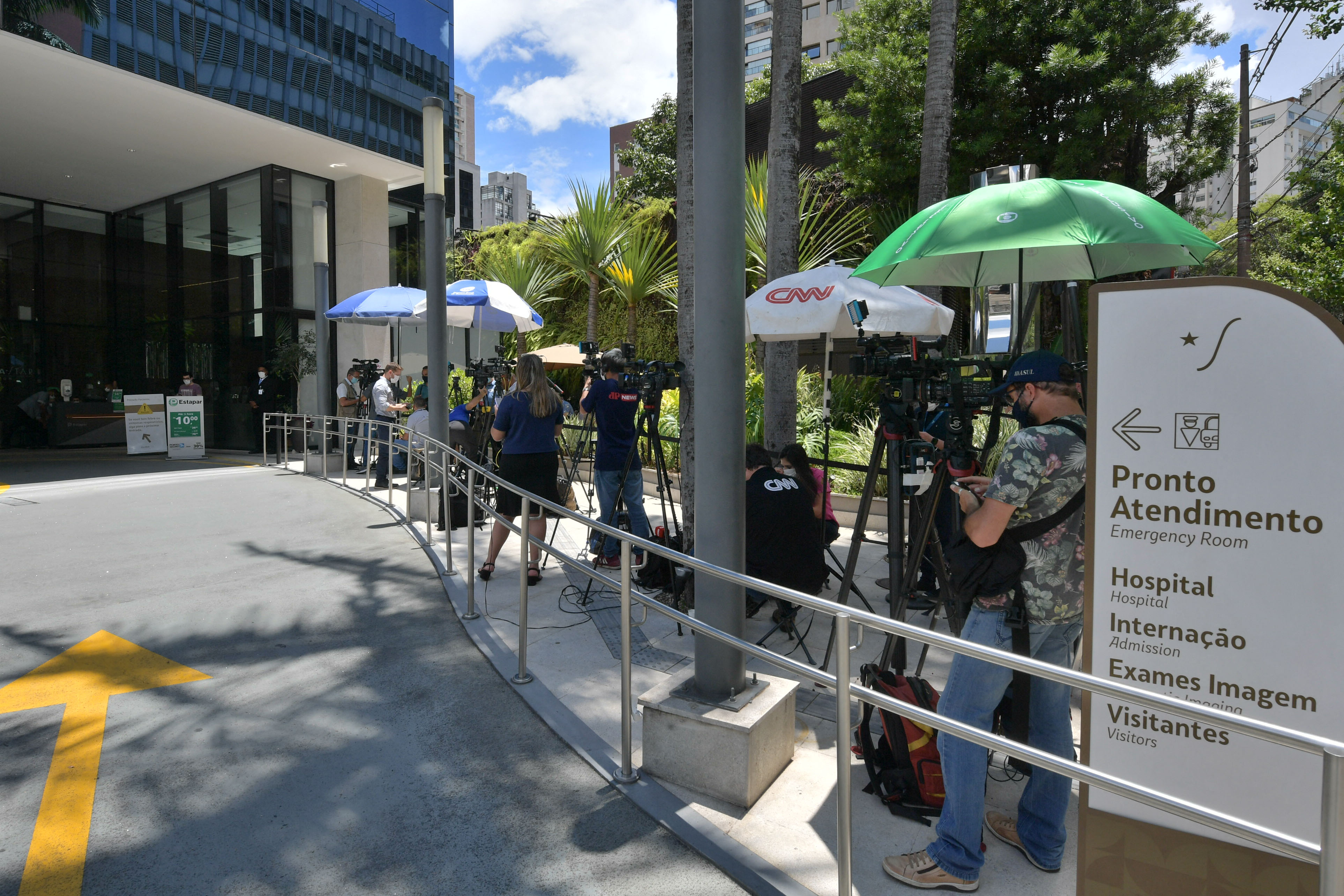 The main entrance of the Vila Nova Star Hospital, where Brazilian President Jair Bolsonaro is hospitalised due to an intestinal obstruction is pictured on Monday 