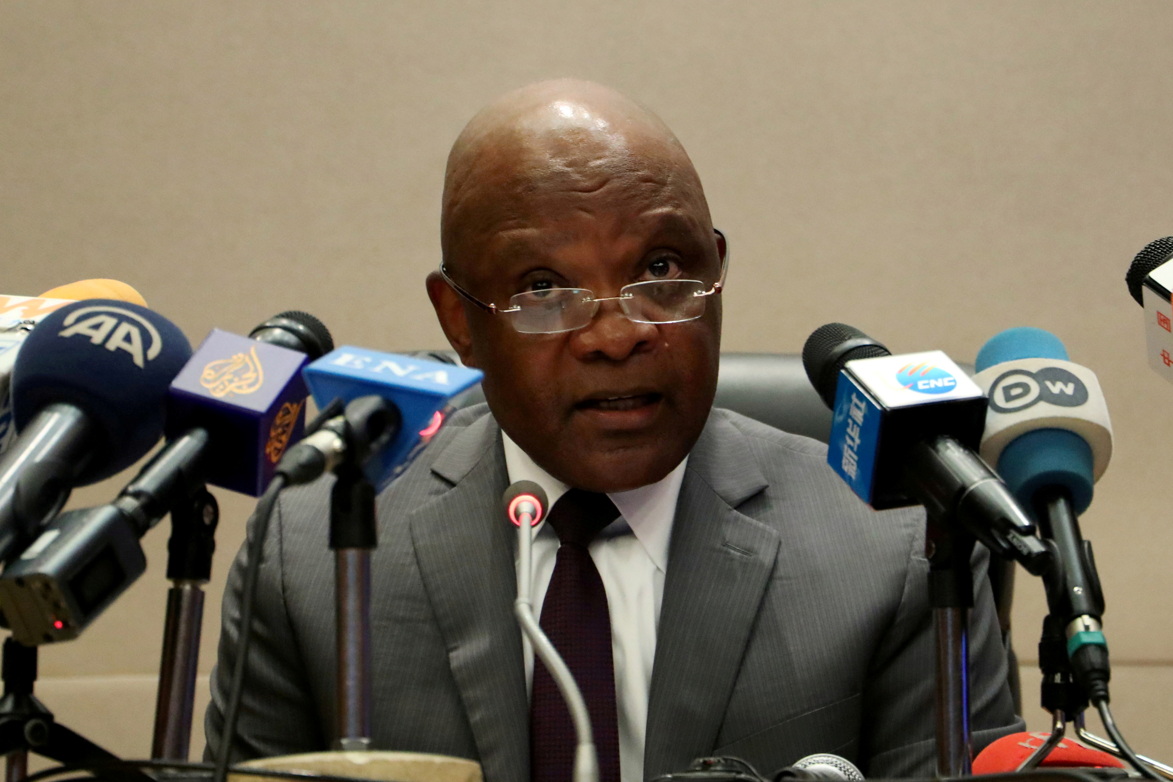 John Nkengasong, Africa’s Director of Centers for Disease Control (CDC), speaks during a news conference