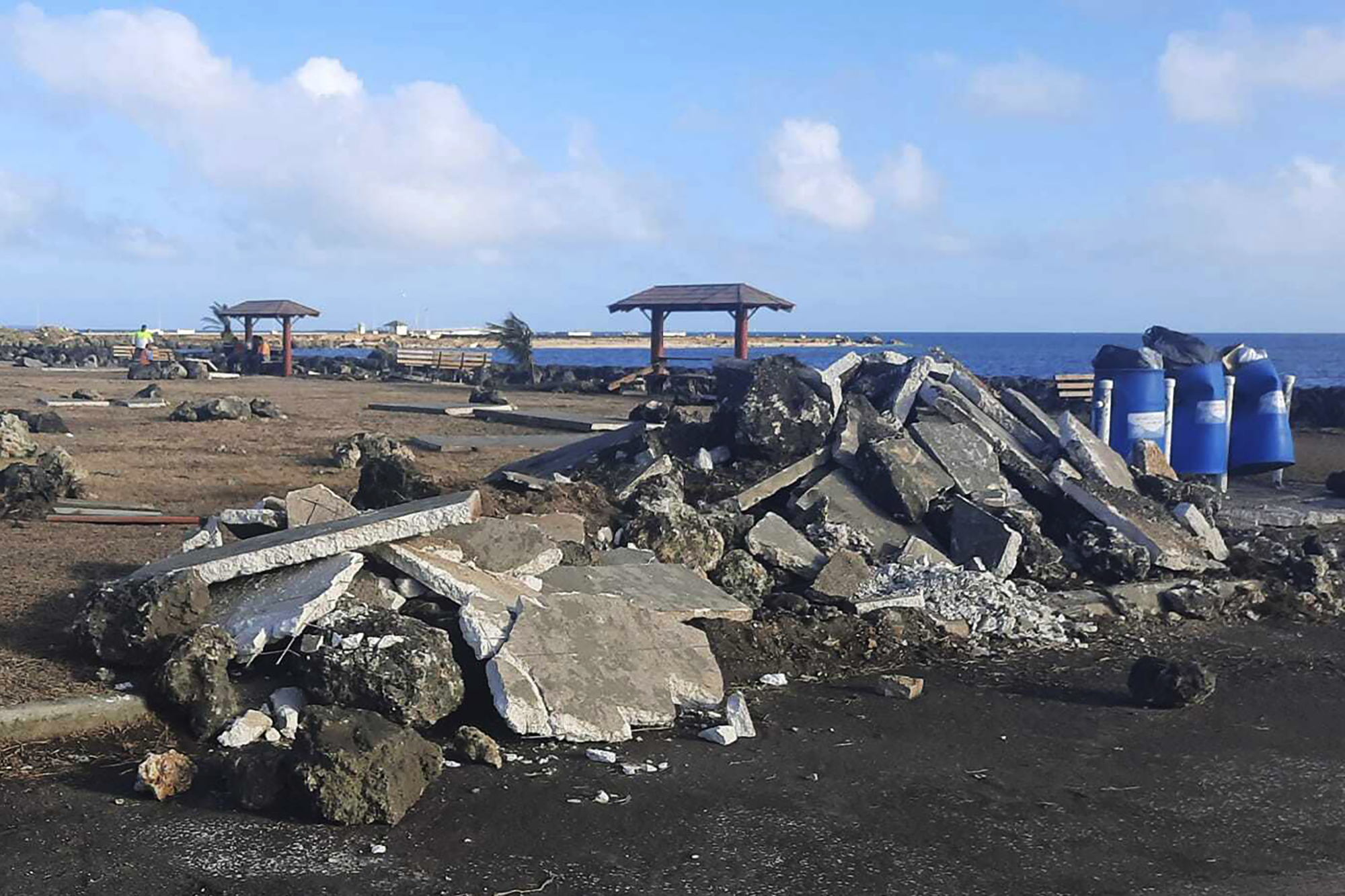 Damaged area in Nuku'alofa, Tonga, following Saturday's volcanic eruption near the Pacific archipelago.