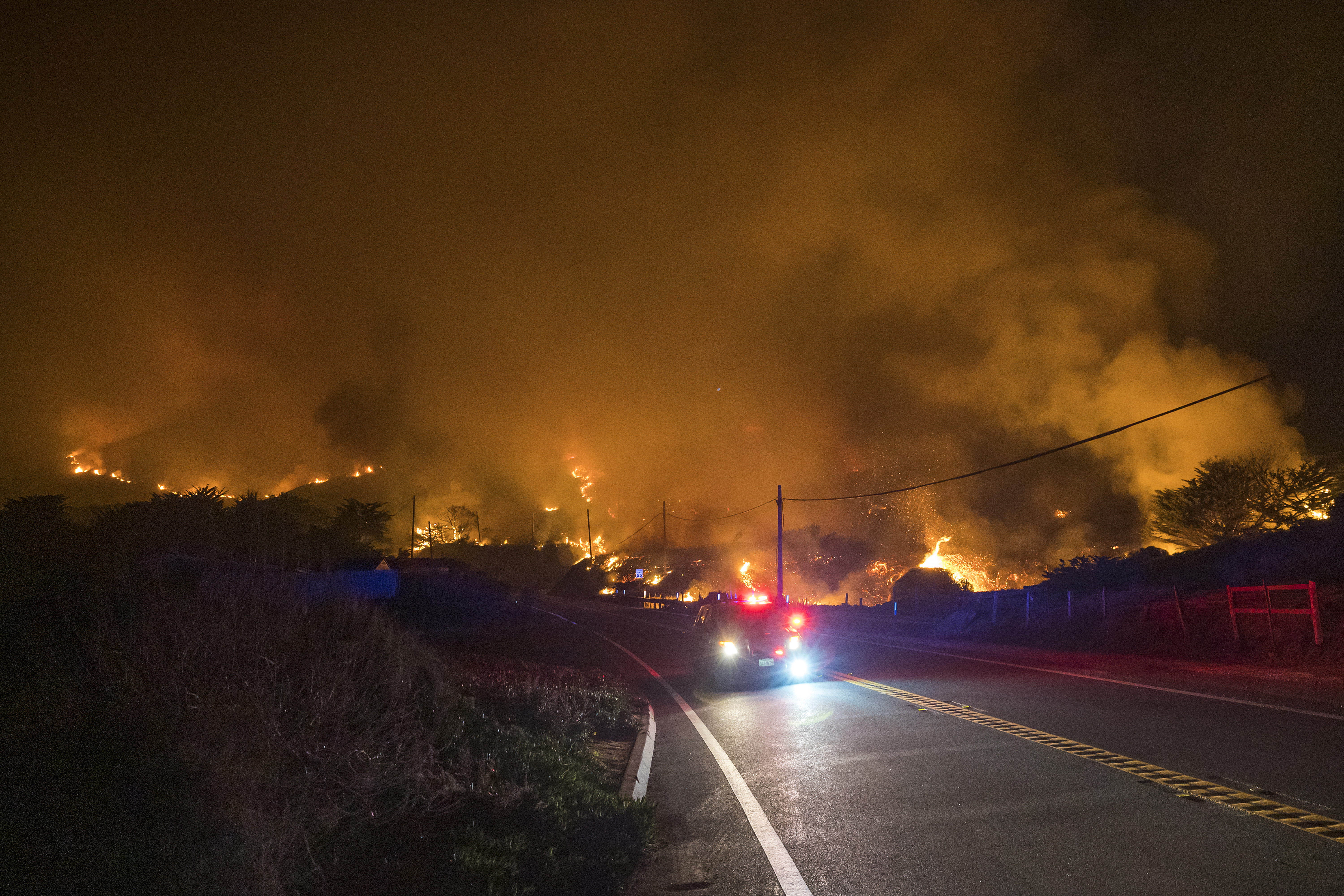 The Colorado Fire burns along Highway 1 near Big Sur