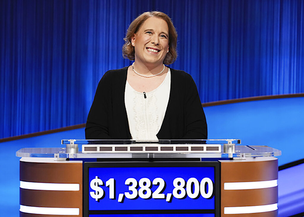 Contestant Amy Schneider on the set of Jeopardy