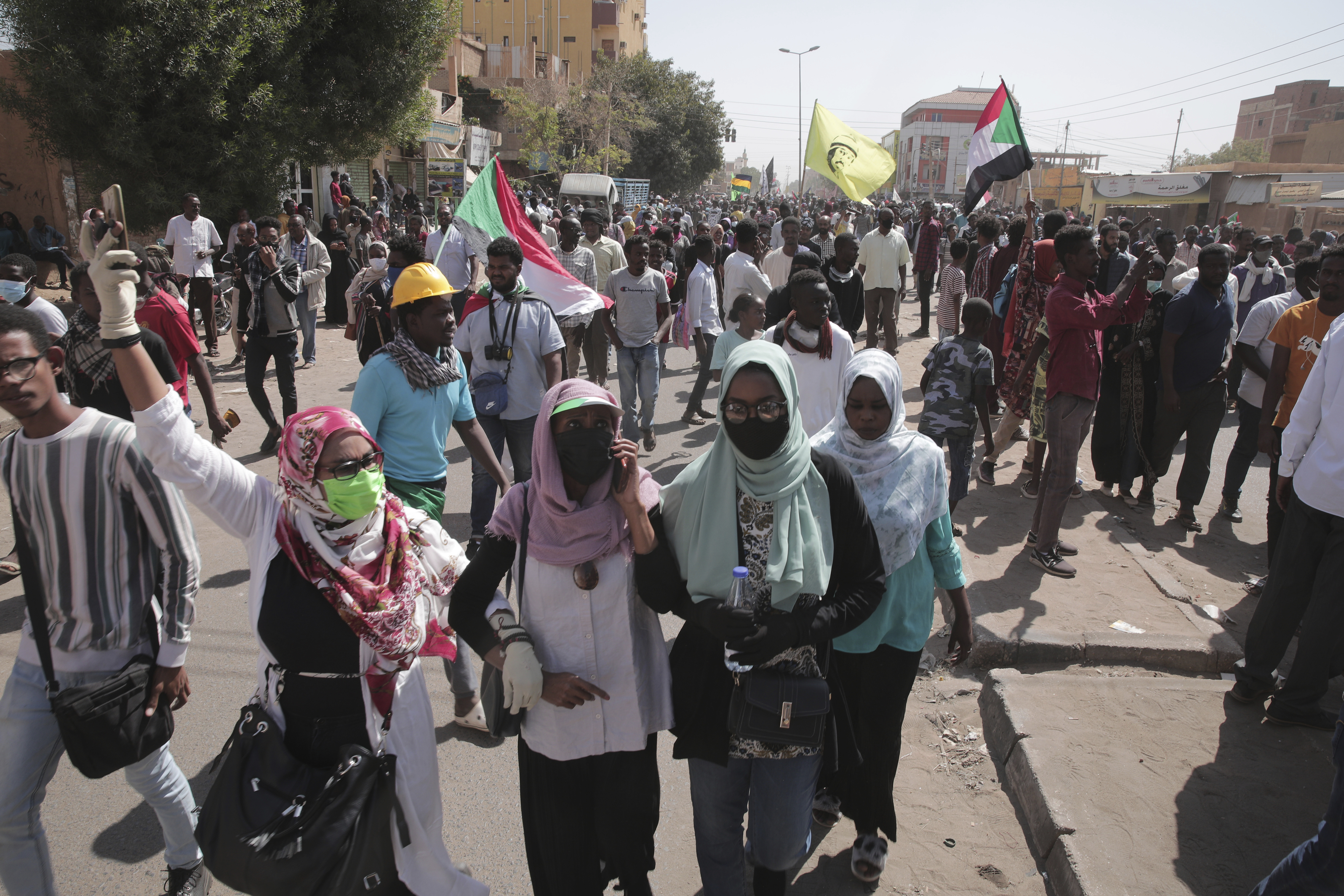People chant slogans during an anti-coup protest in Khartoum, Sudan
