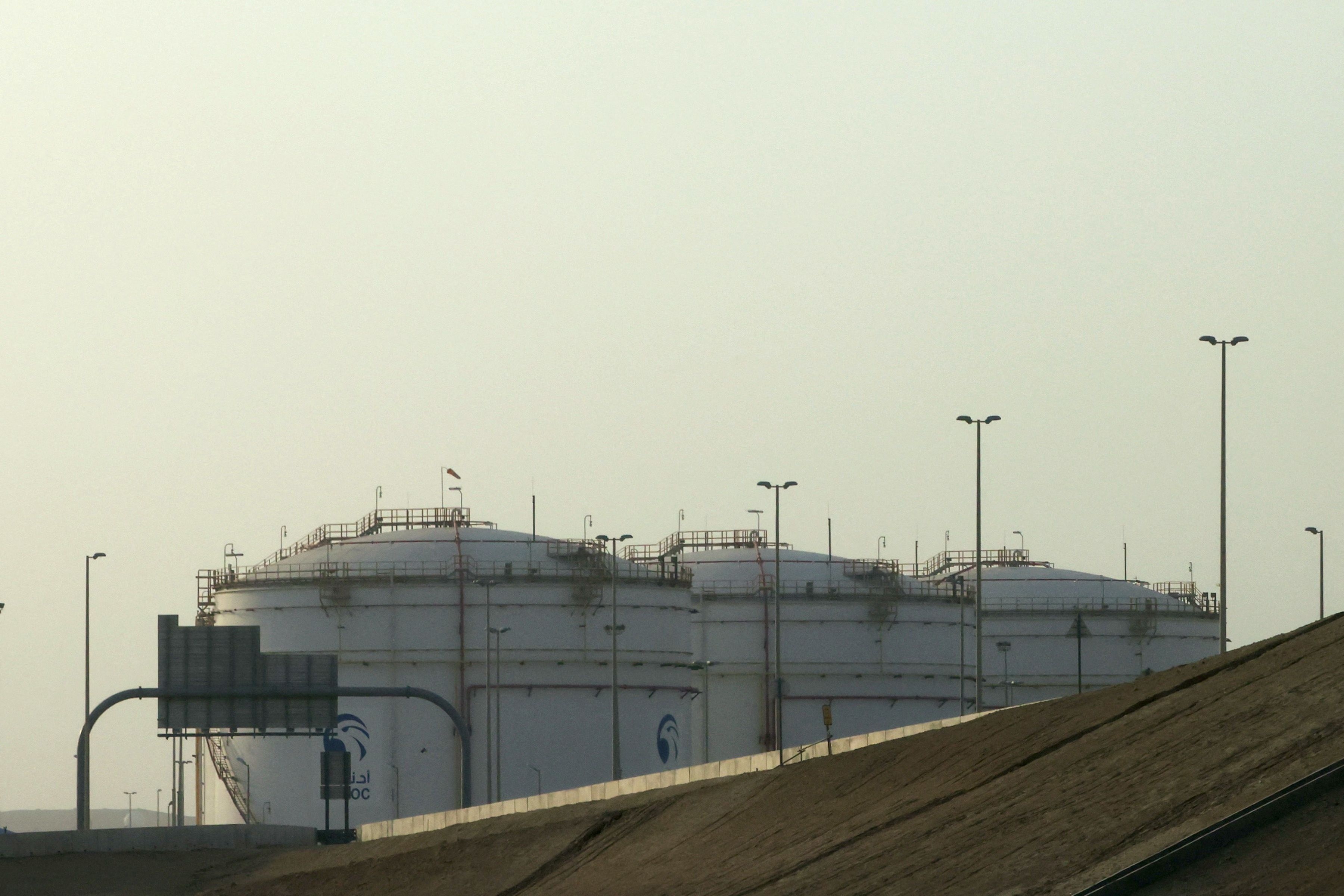 A picture shows a storage facility of oil giant ADNOC in the Msaffah industrial district in the Emirati capital Abu Dhabi