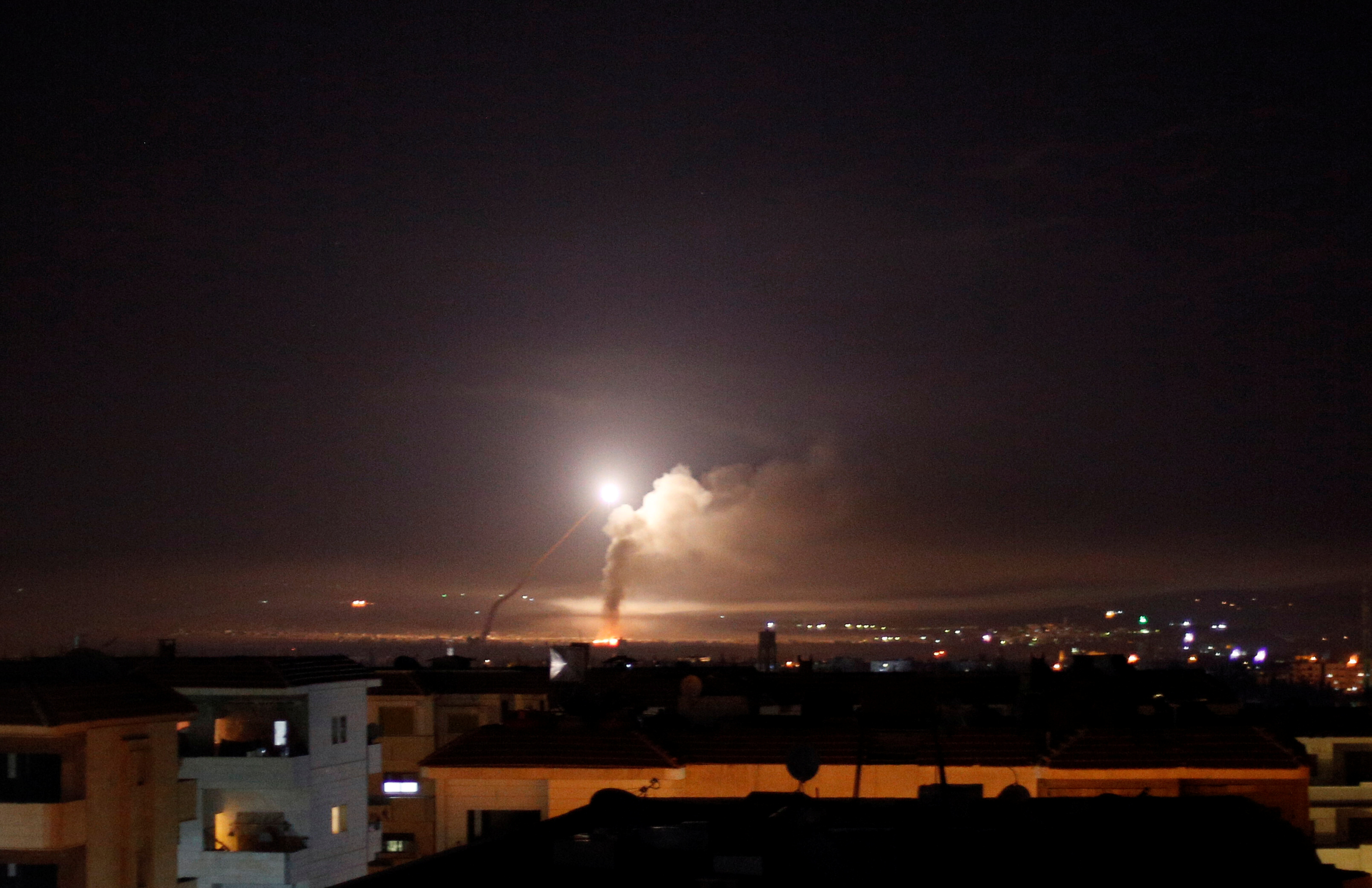 Missile fire is seen from Damascus, Syria May 10, 2018.