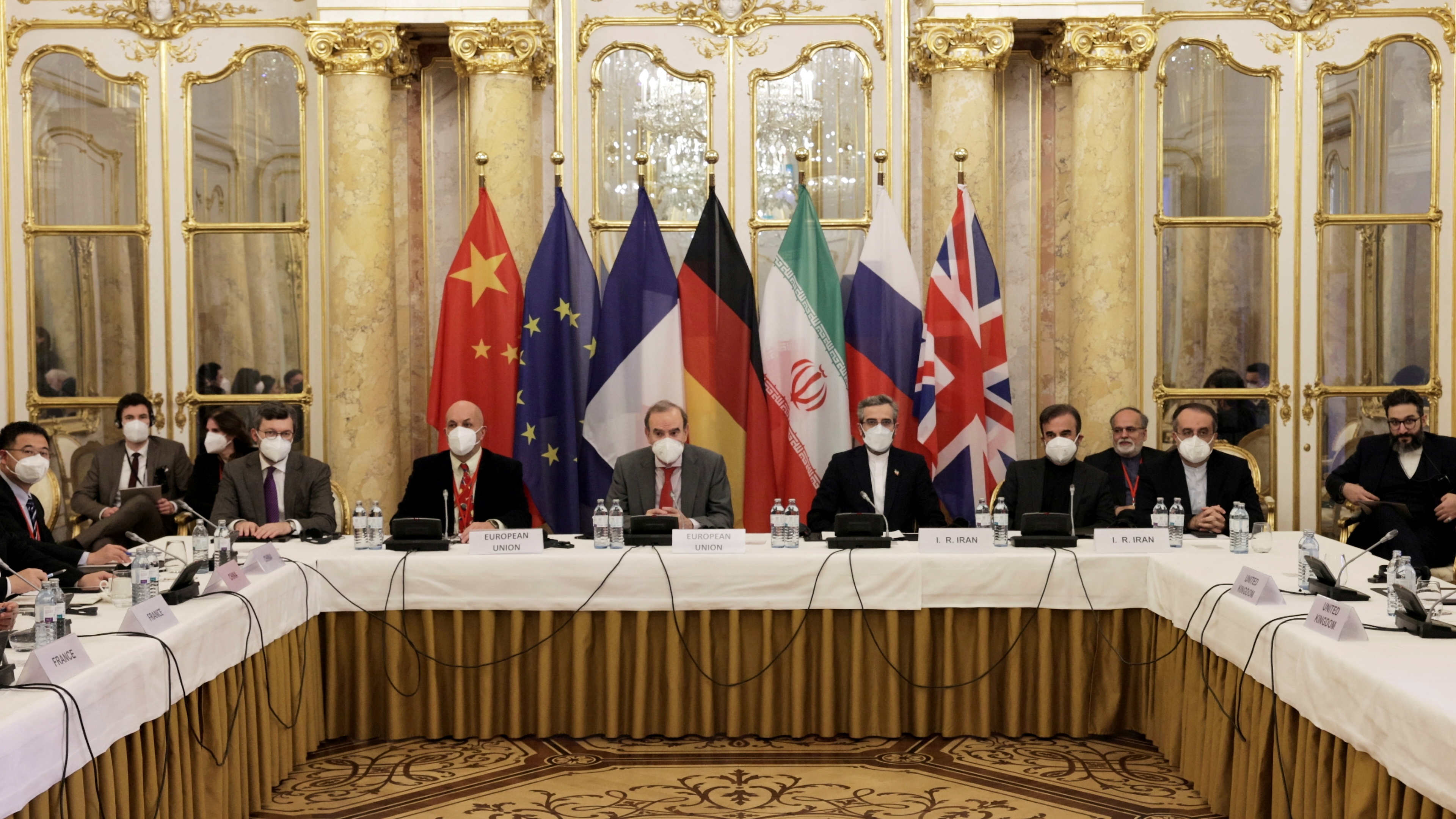 Deputy Secretary General of the European External Action Service (EEAS) Enrique Mora and Iran's chief nuclear negotiator Ali Bagheri Kani and delegations wait for the start of a meeting of the JCPOA Joint Commission in Vienna, Austria December 17, 2021, EU Delegation in Vienna