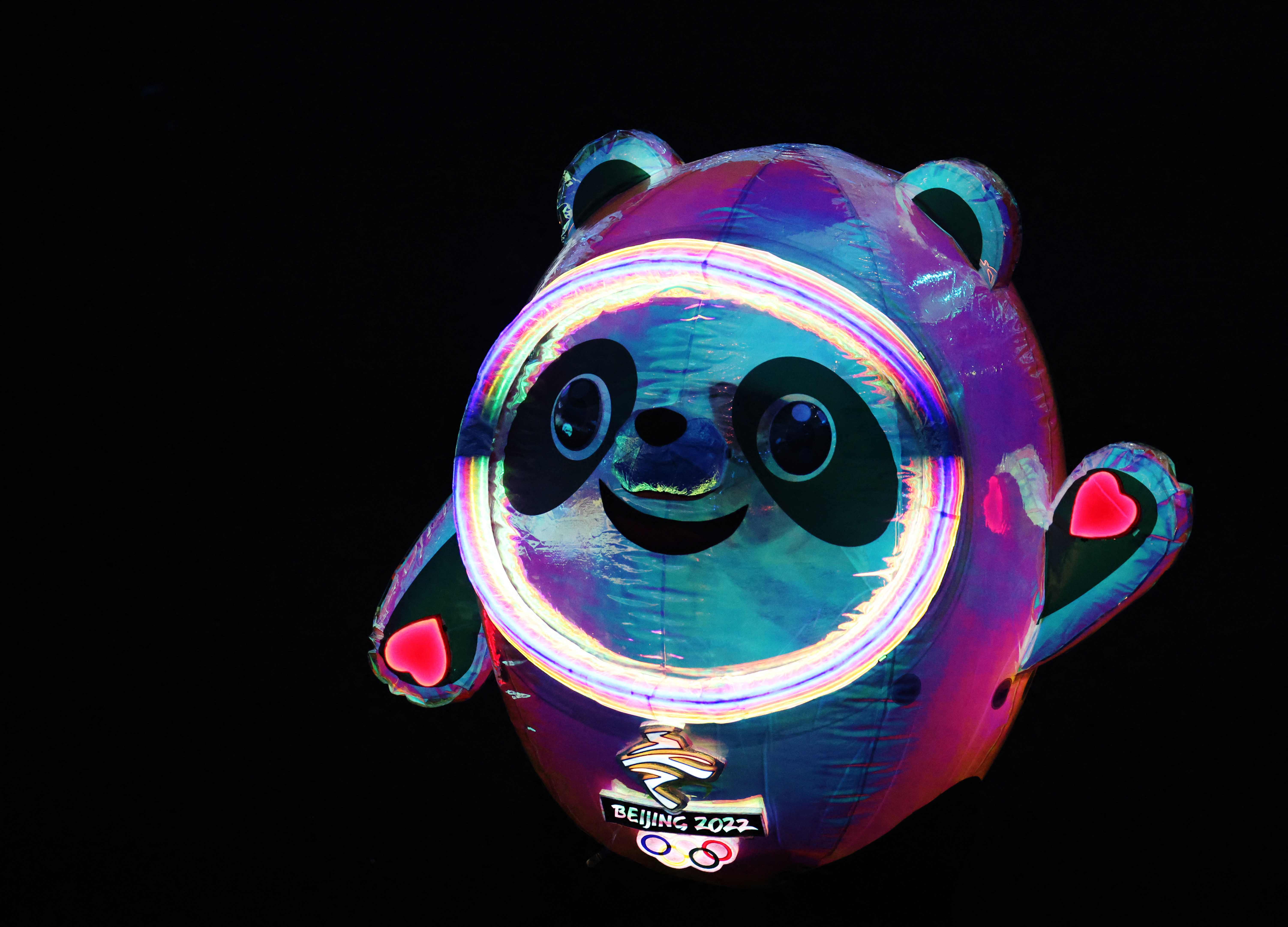 An inflatable ballon depicting Bing Dwen Dwen, one of the mascot of the Beijing 202