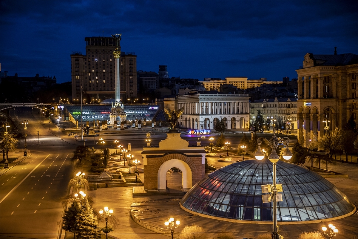 A view of an empty street in Kyiv