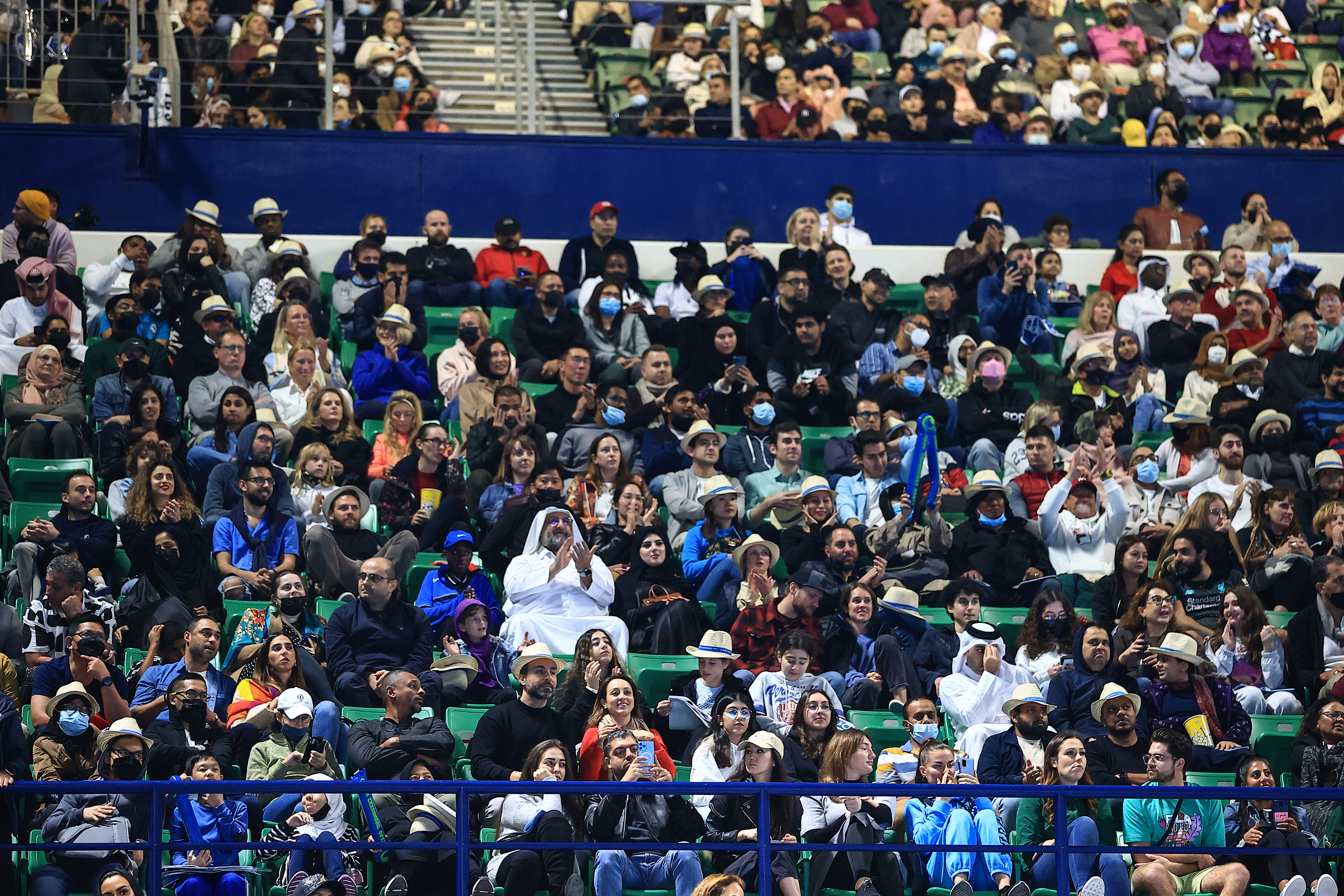 Spectators at the Qatar ExxonMobil Open 2022 final between Nikoloz Basilashvili and Roberto Bautista Agut