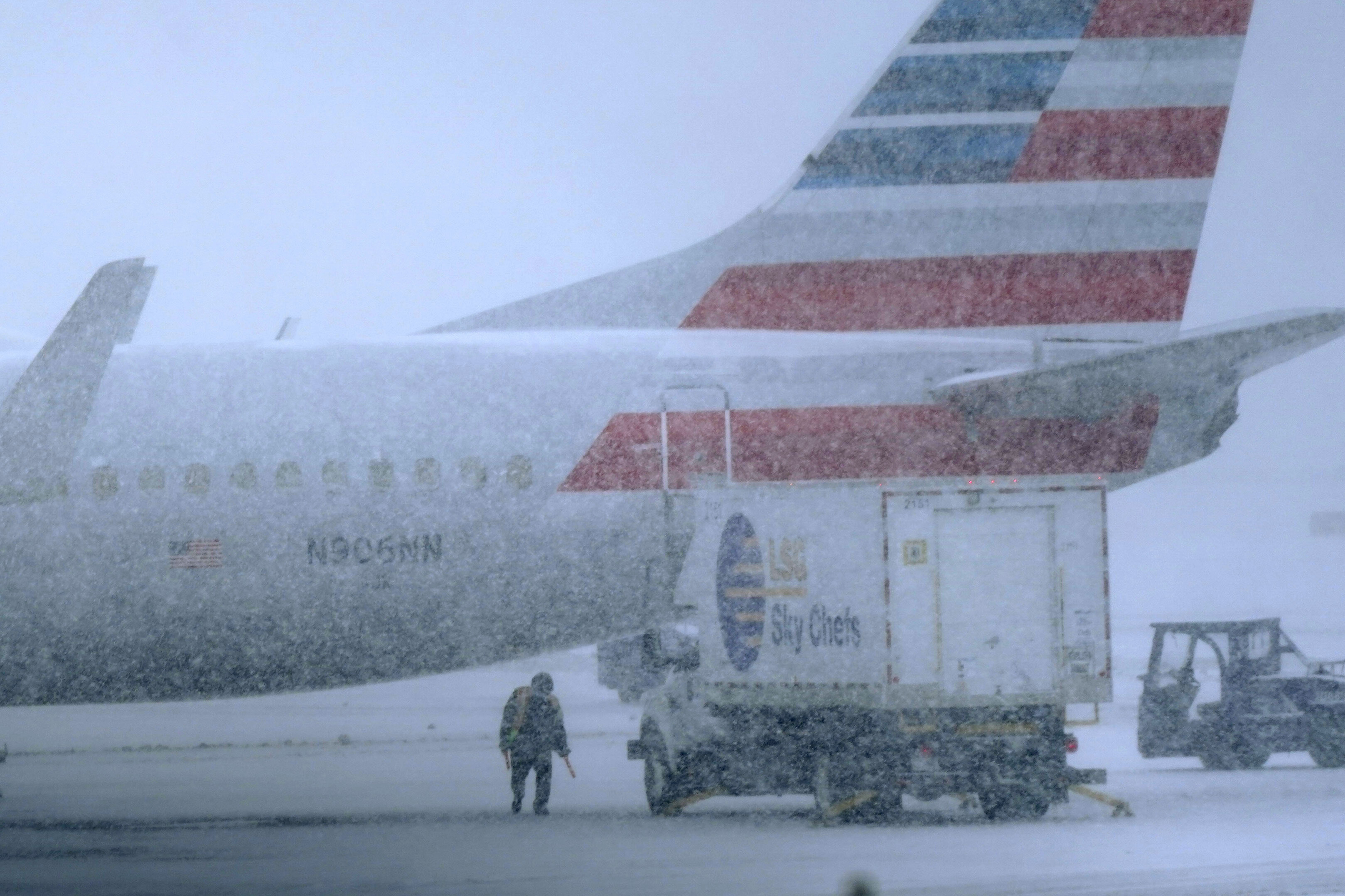 Snow falling in airport