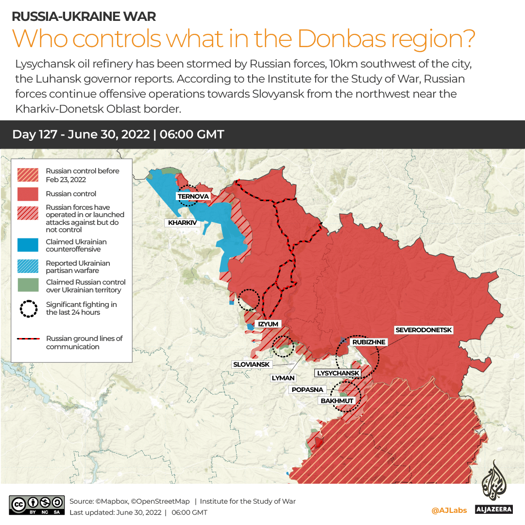 INTERACTIVE- WHO CONTROLS WHAT IN THE DONBAS - June 30,2022