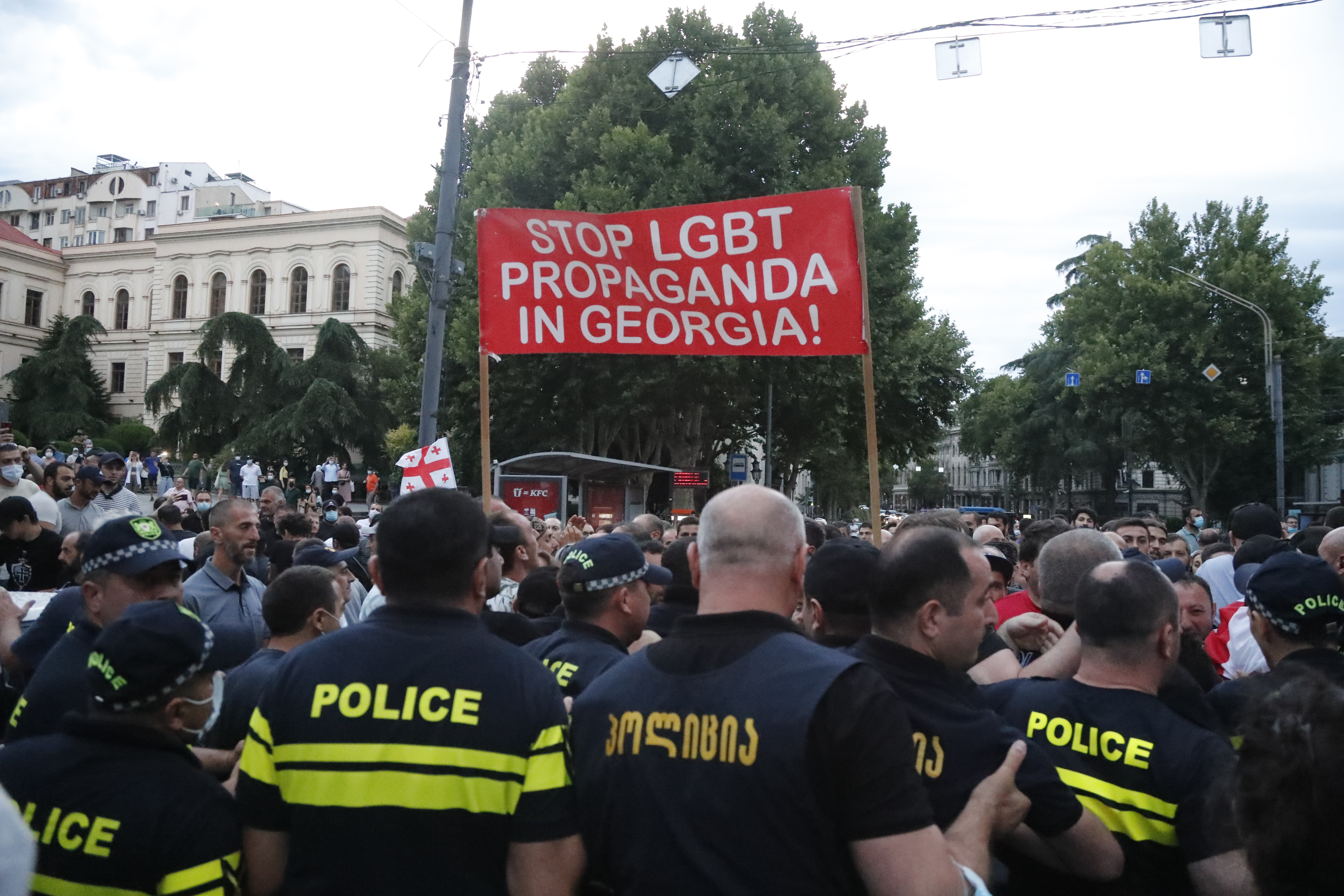 Georgian religious protesters take part in the anti-LGBT 