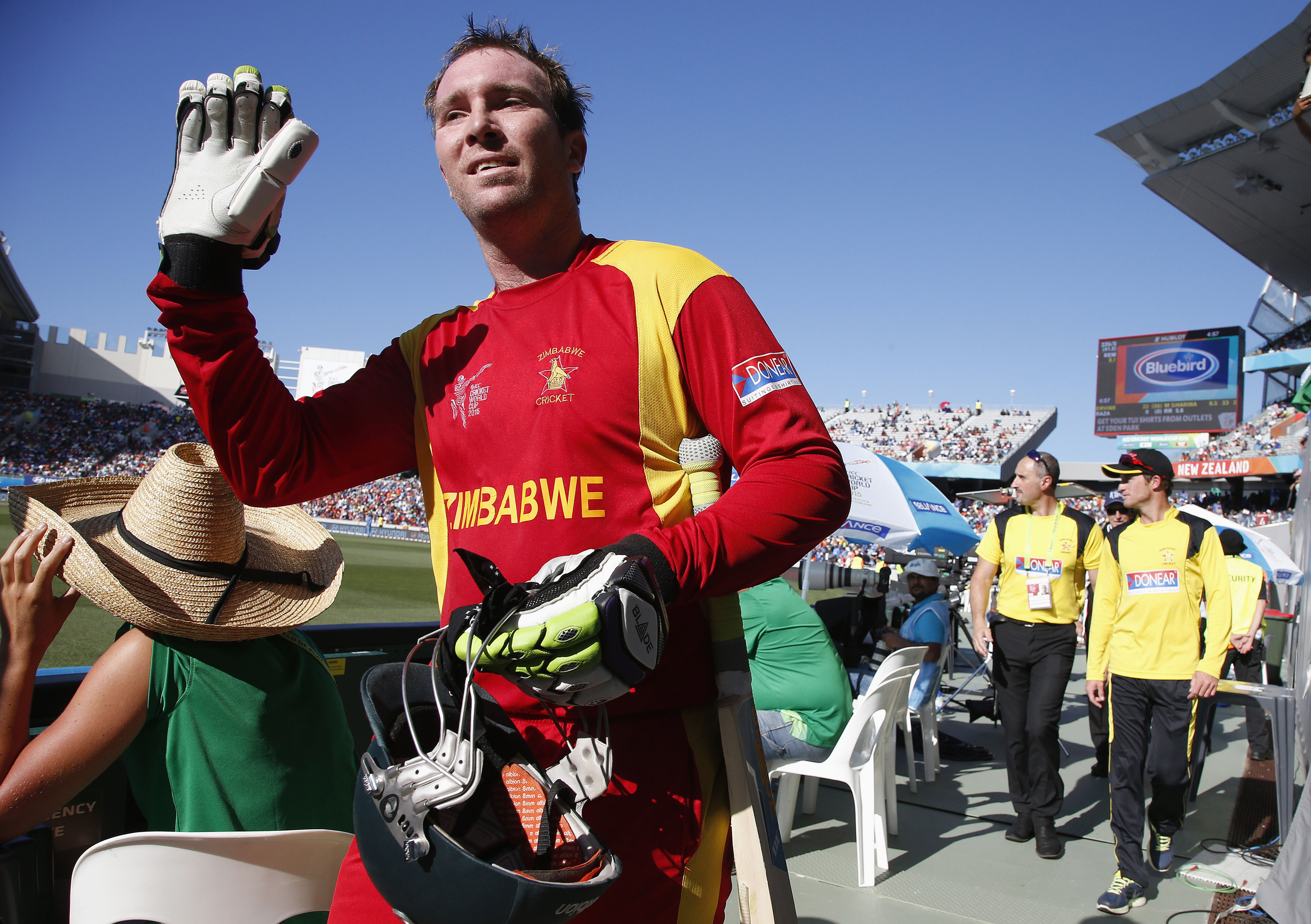Zimbabwe's Brendan Taylor leaves the field