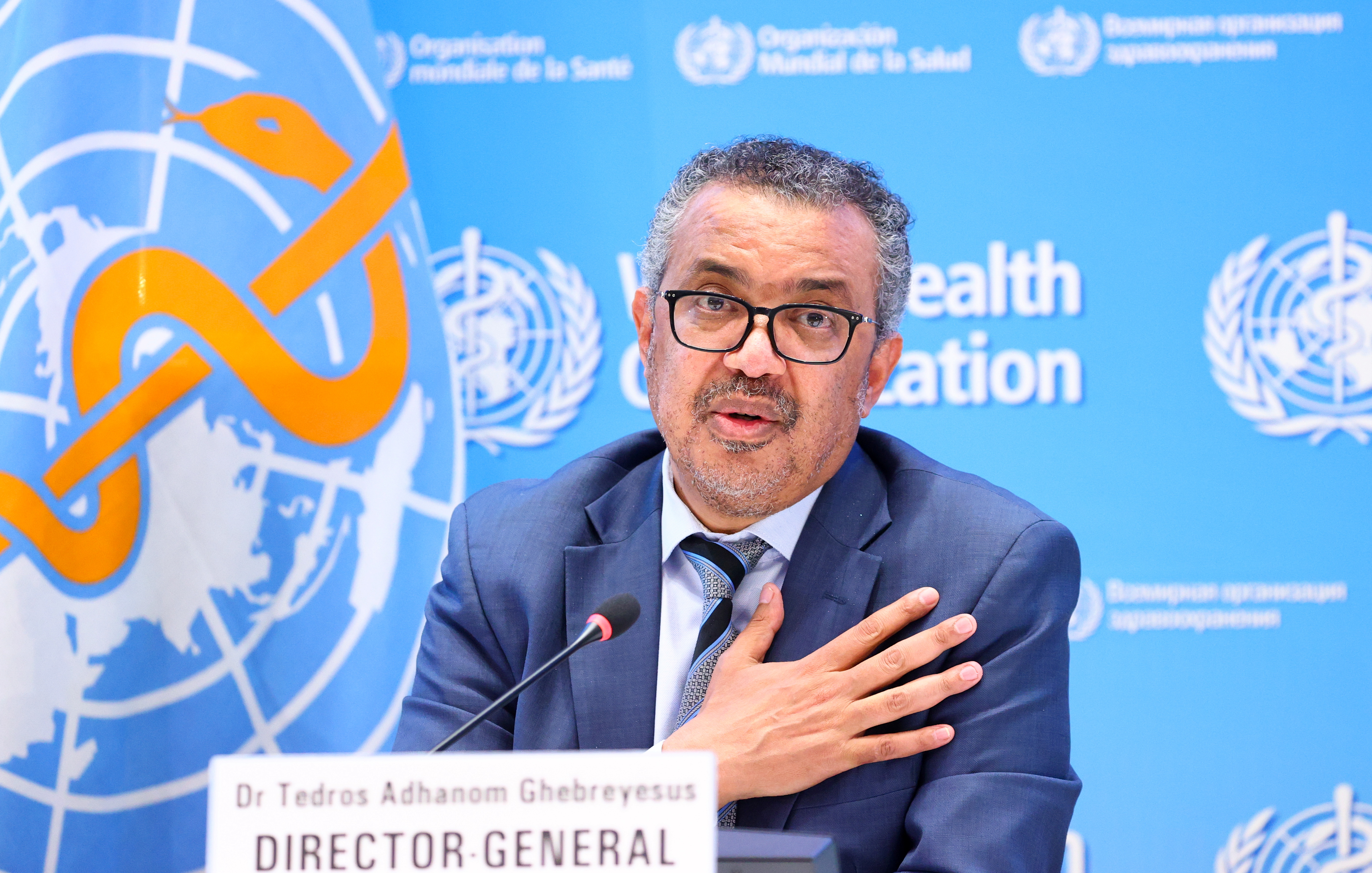 Tedros Adhanom Ghebreyesus, Director-General of the World Health Organization (WHO), speaks during a news conference in Geneva
