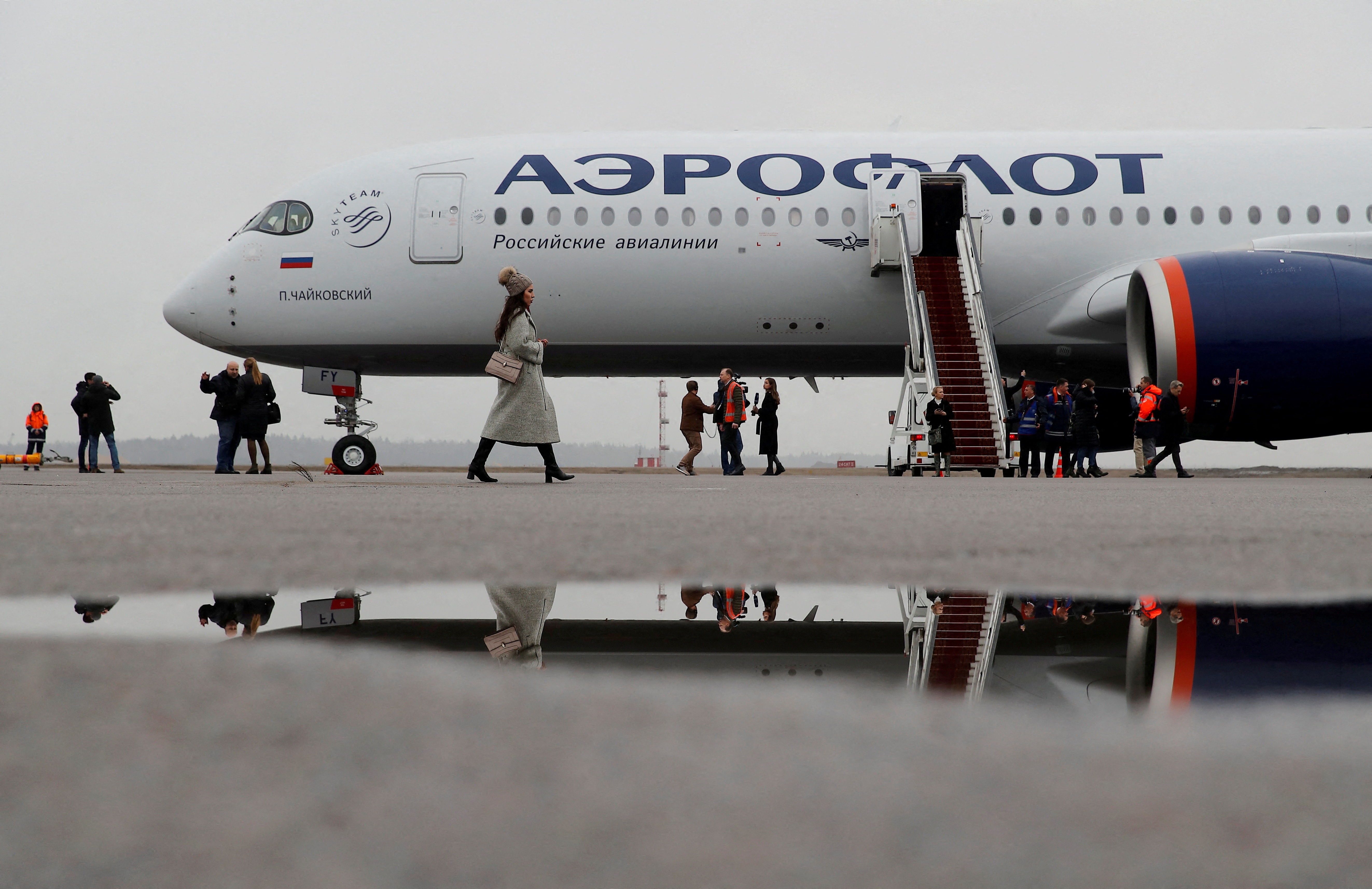 The first Airbus A350-900 aircraft of Russia's flagship airline Aeroflot in Moscow, Russia.