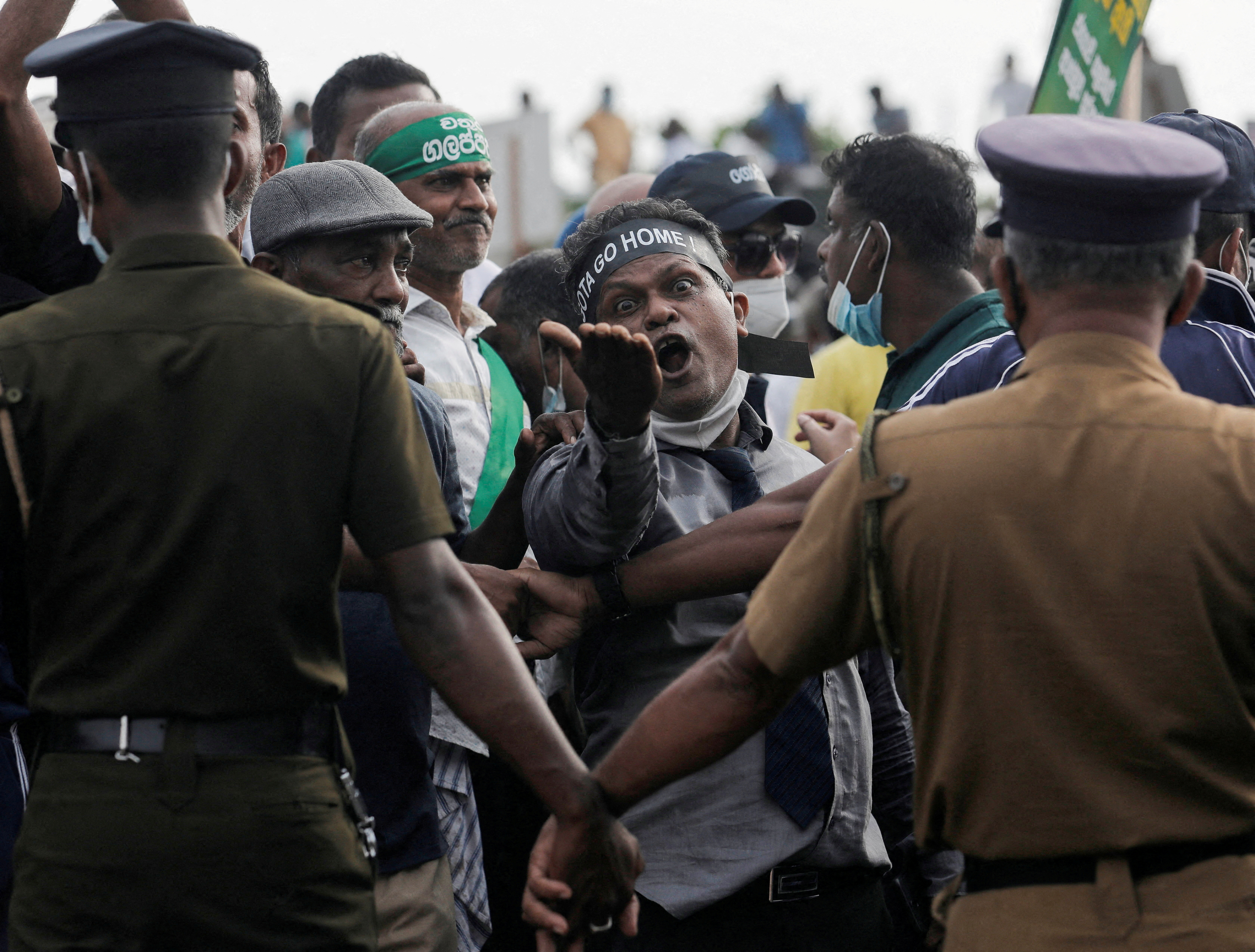 A man shouts against President Gotabaya Rajapaksa