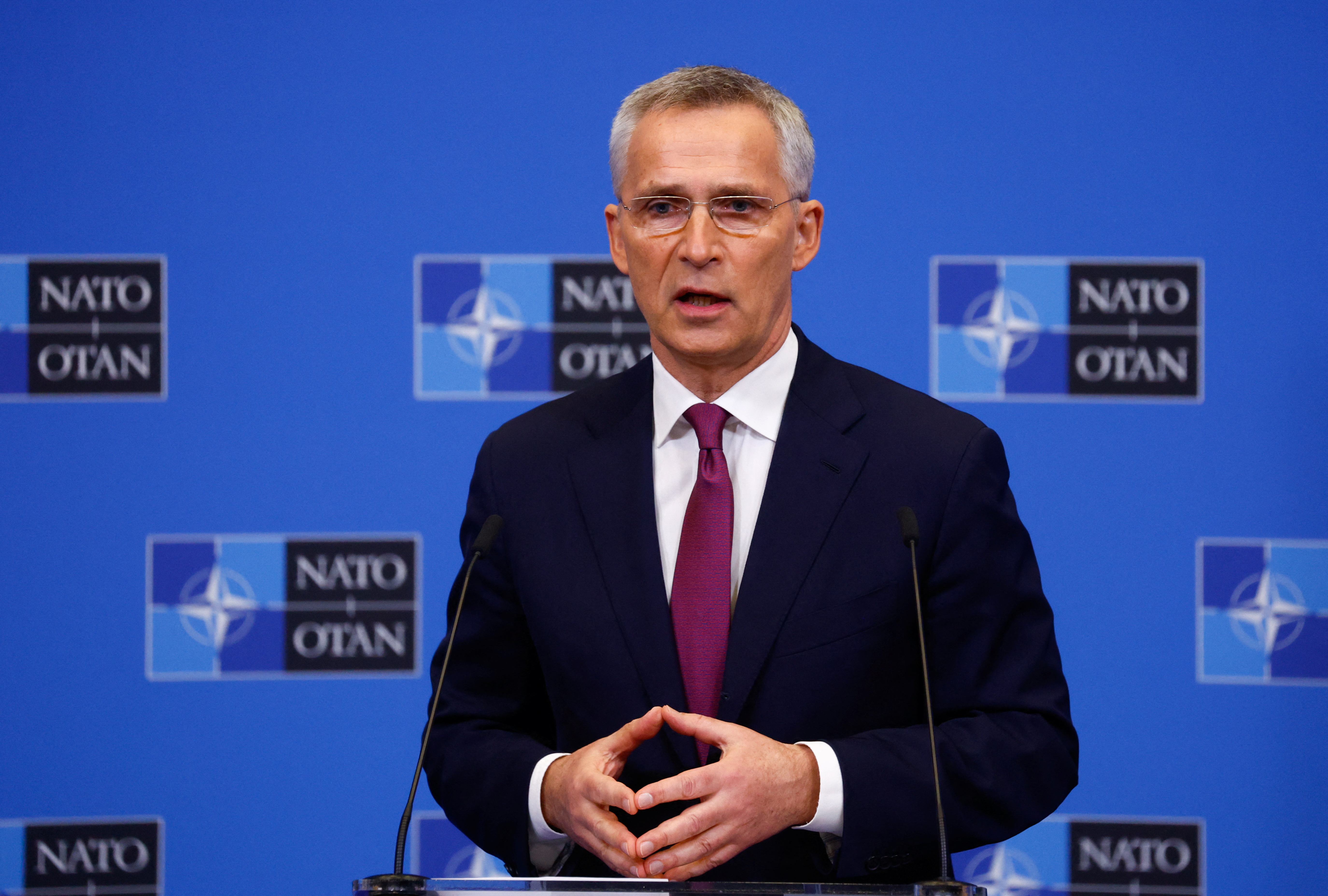 NATO Secretary General Jens Stoltenberg attends a news conference on the eve of a NATO summit