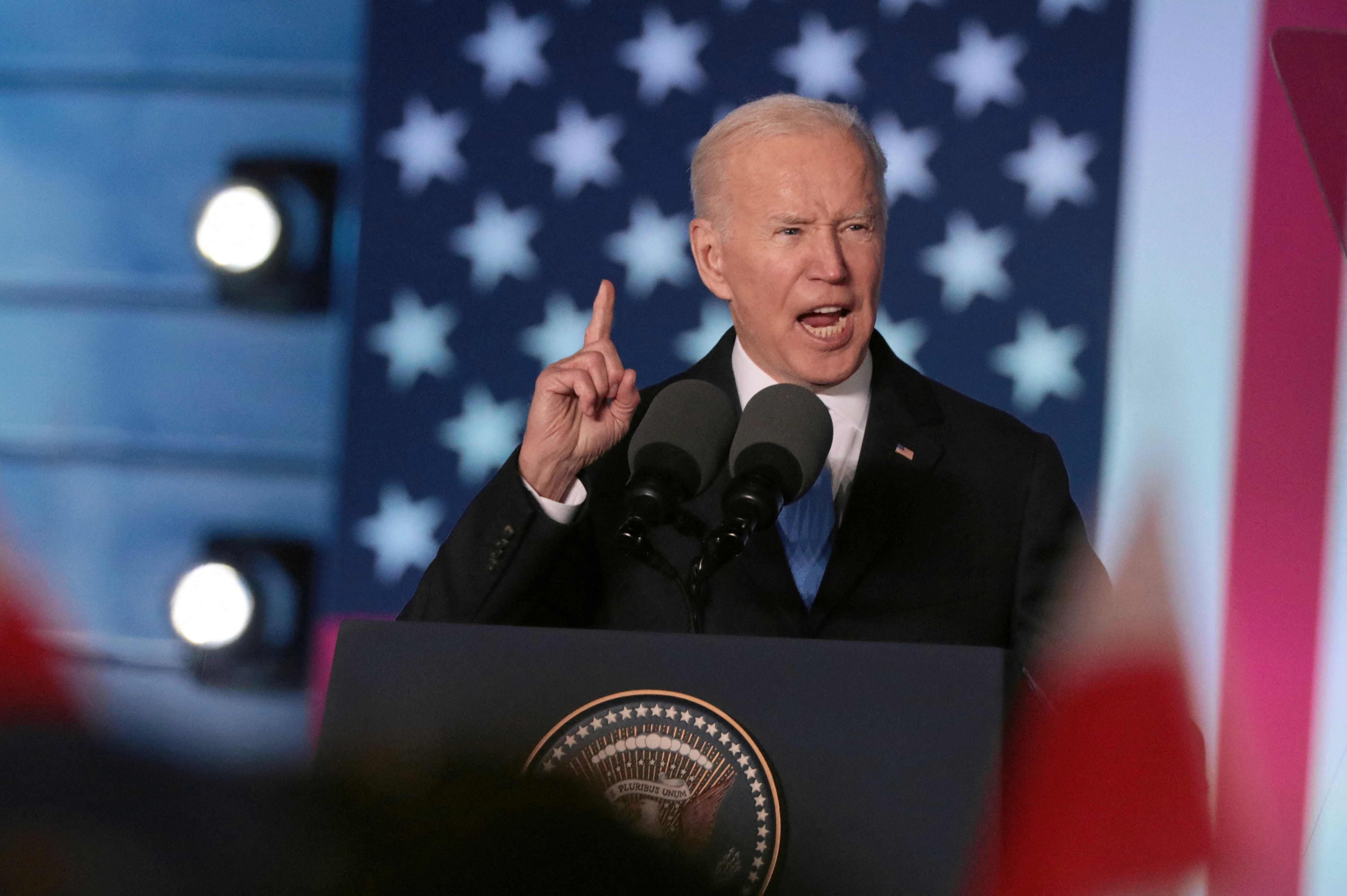 US President Joe Biden speaks during an event in Warsaw, Poland