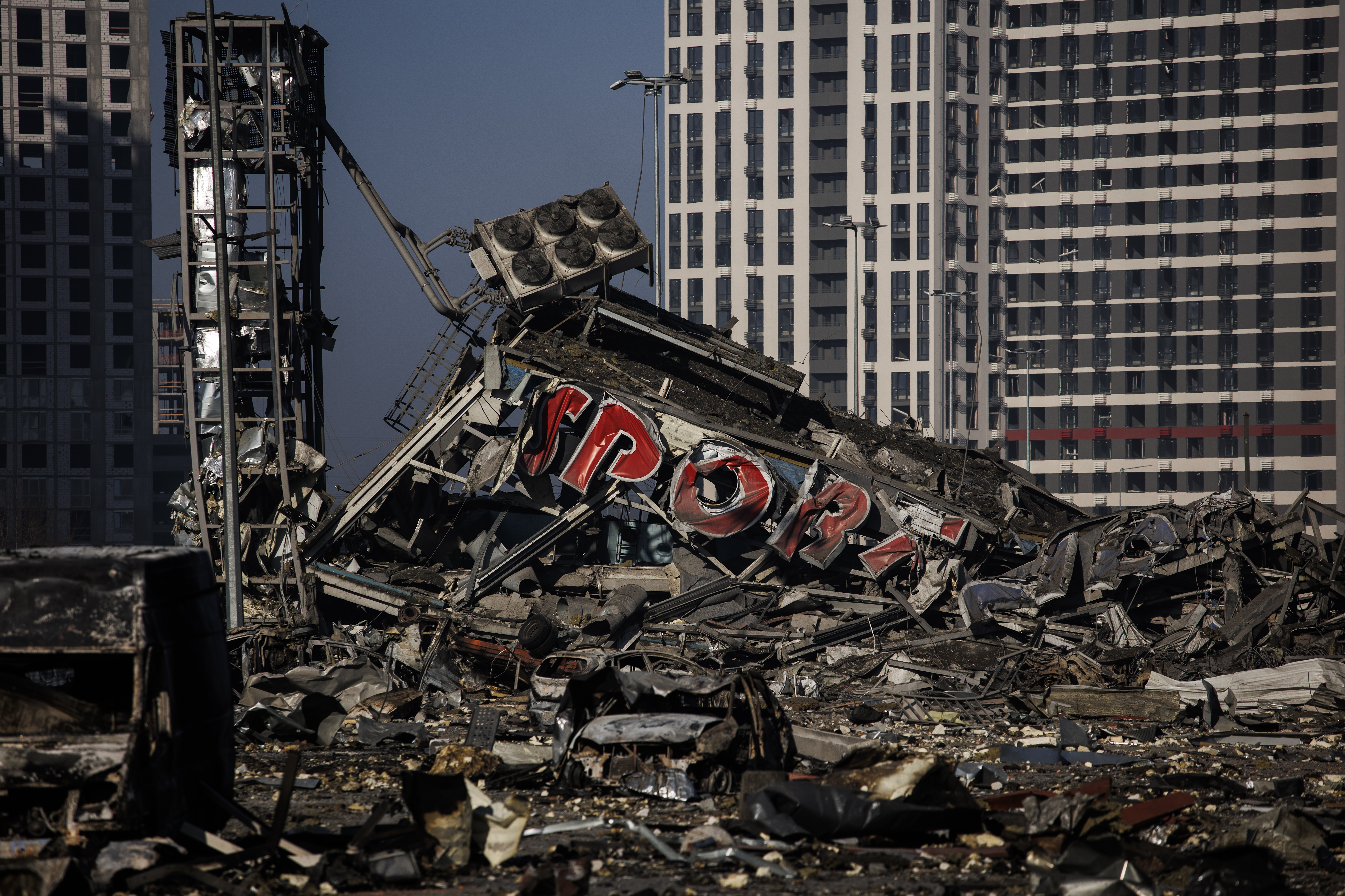 : A view of destruction at site after Russian attacks struck a shopping mall,