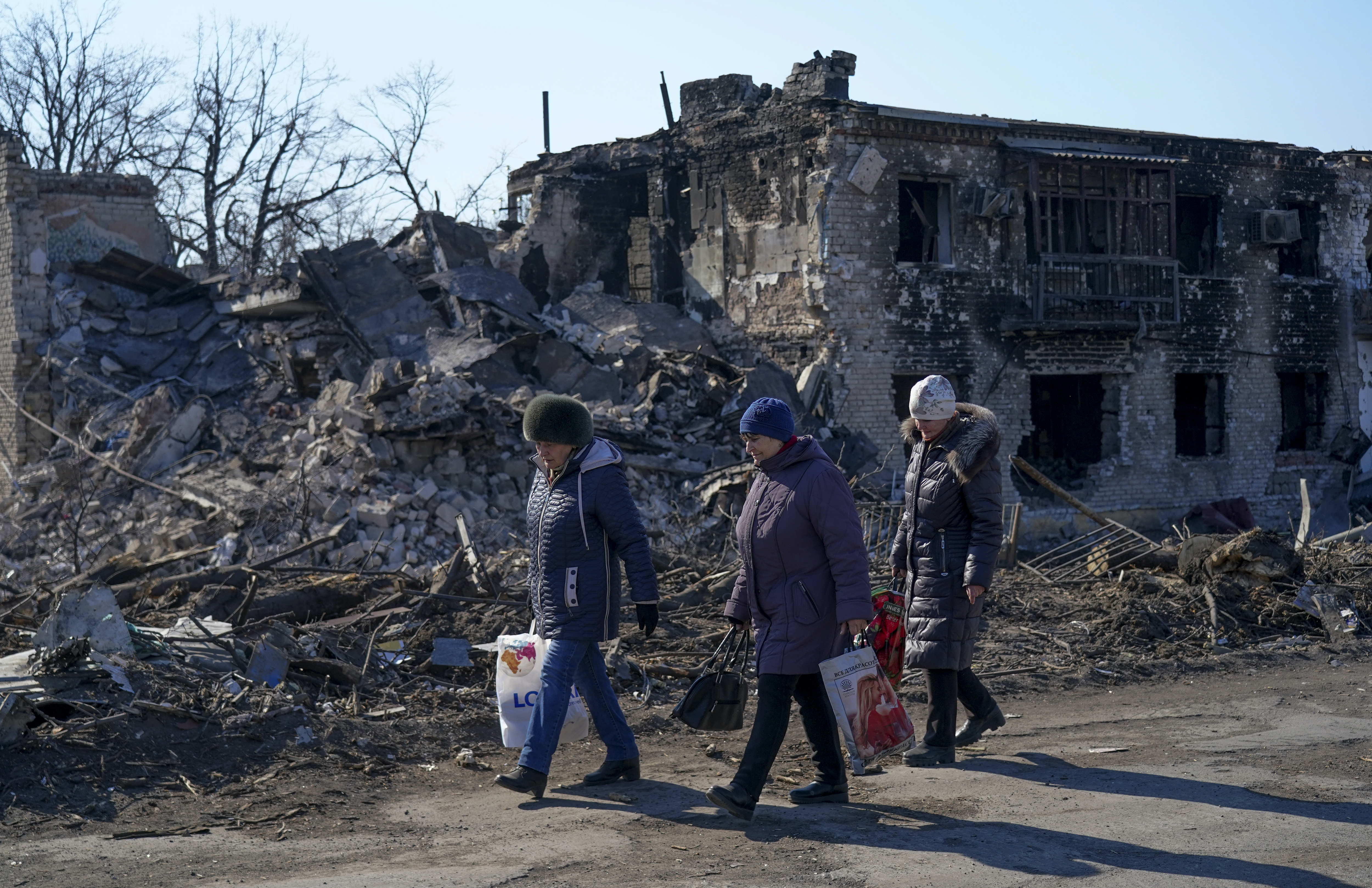Civilians are seen in Mariupol