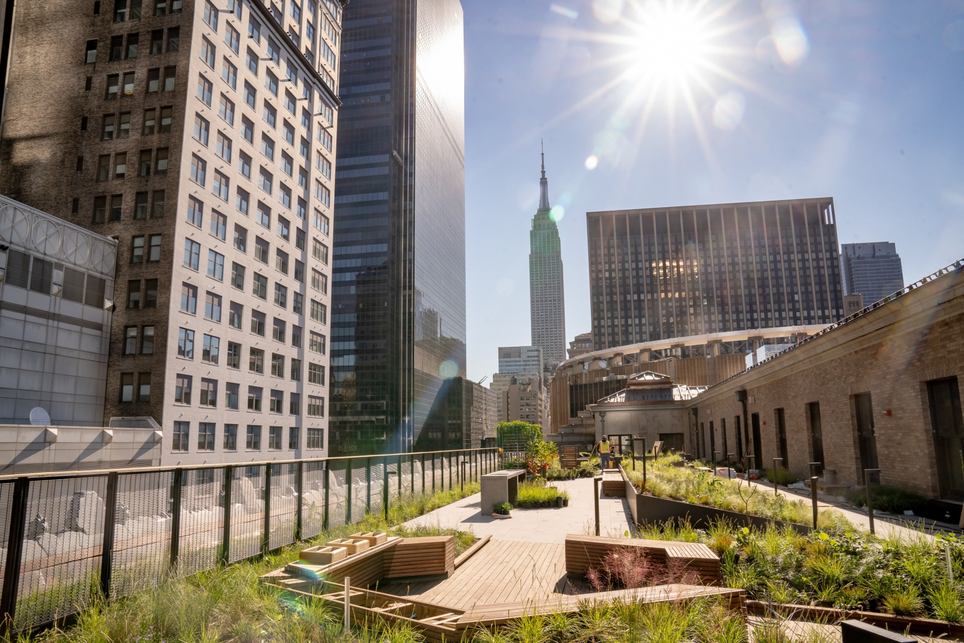 A terrace under construction at a new Meta office space in the Farley Building in New York, U.S.