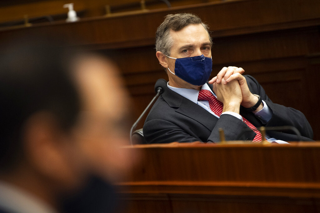 Republican Representative Van Taylor of Texas listens during a House Financial Services Committee hearing on Capitol Hill in Washington, DC.