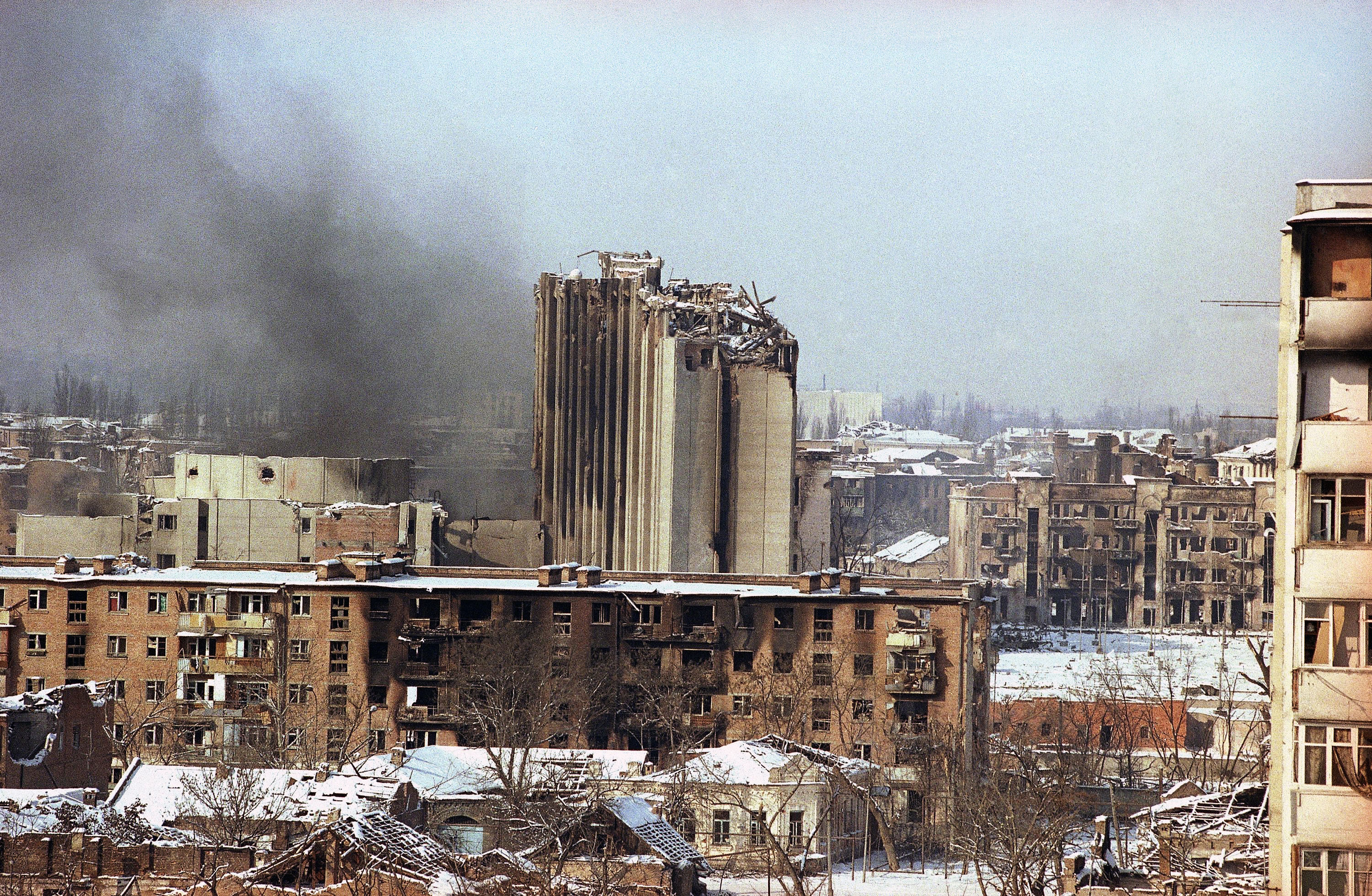 Damaged Presidential Palace in Grozny, Chechnya in 1999