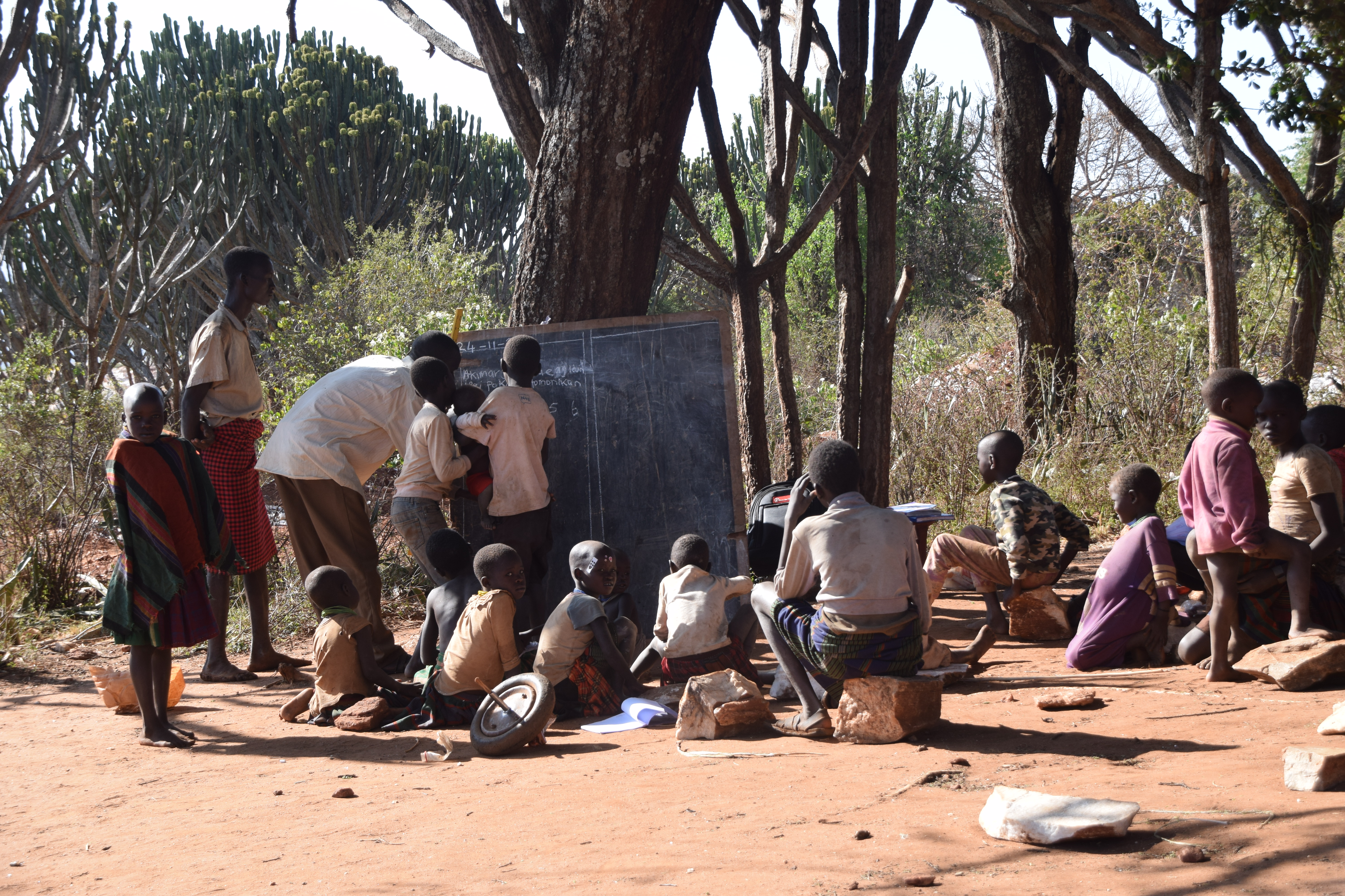 A makeshift nursery school for children at a small-scale mining site in Rupa sub-county, Moroto district, Uganda, on 24 November 2021