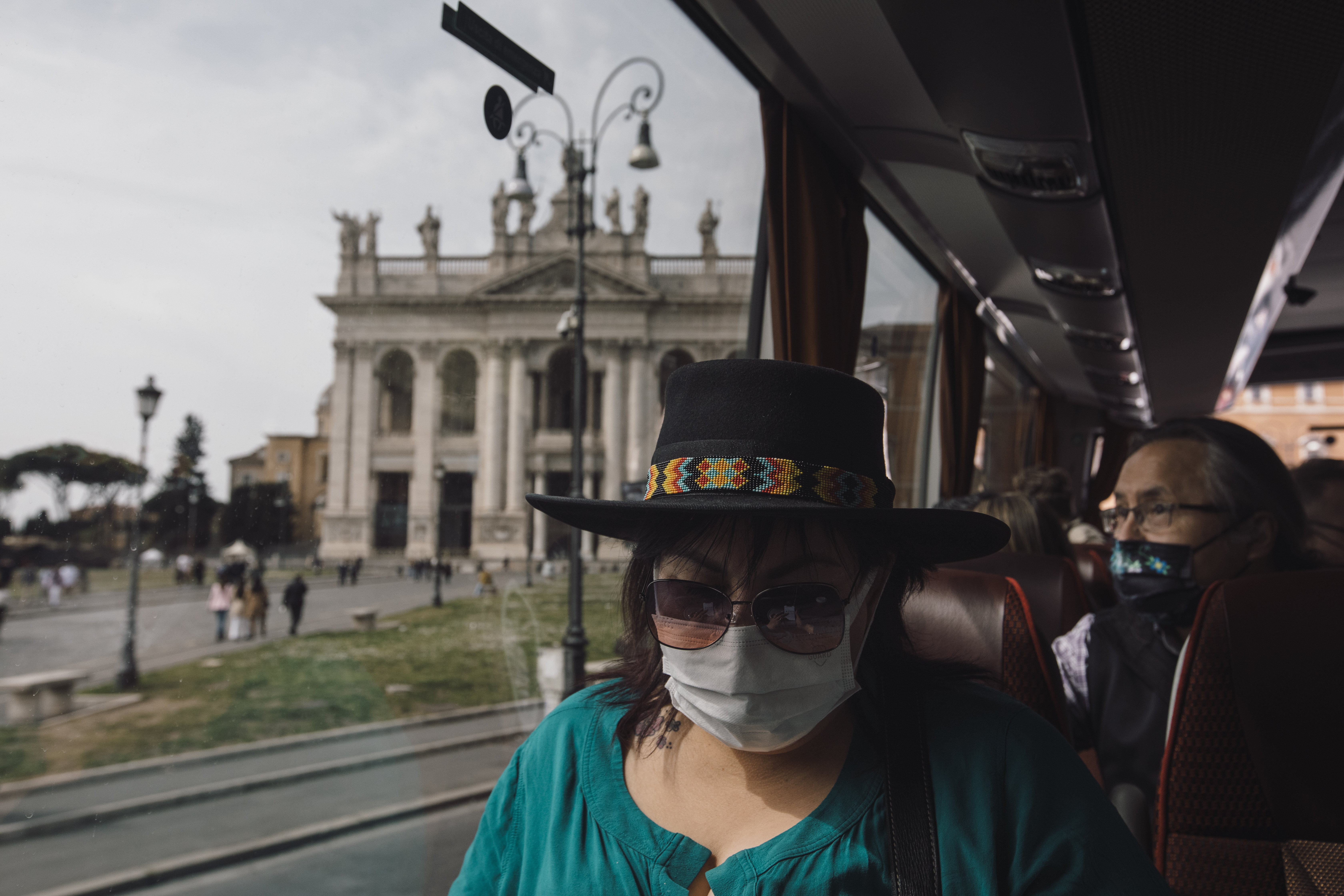 A photo of Leanne Goose sitting in a bus.