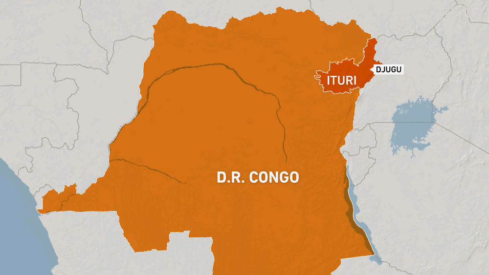 Map of DR Congo showing northeastern region of Ituri