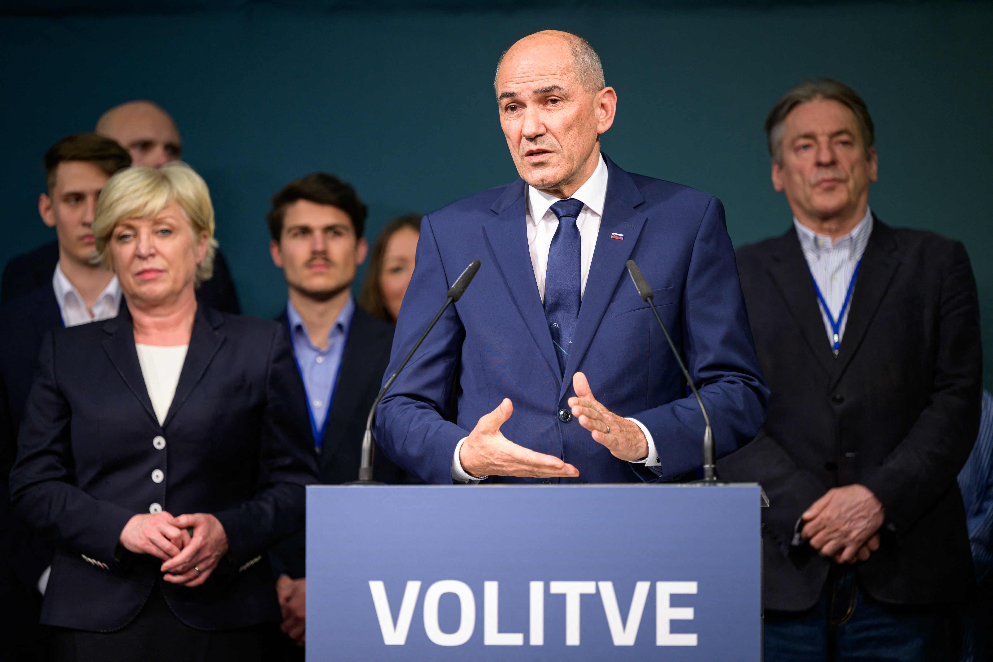 President of Slovenian Prime Minister Janez Jansa speaks