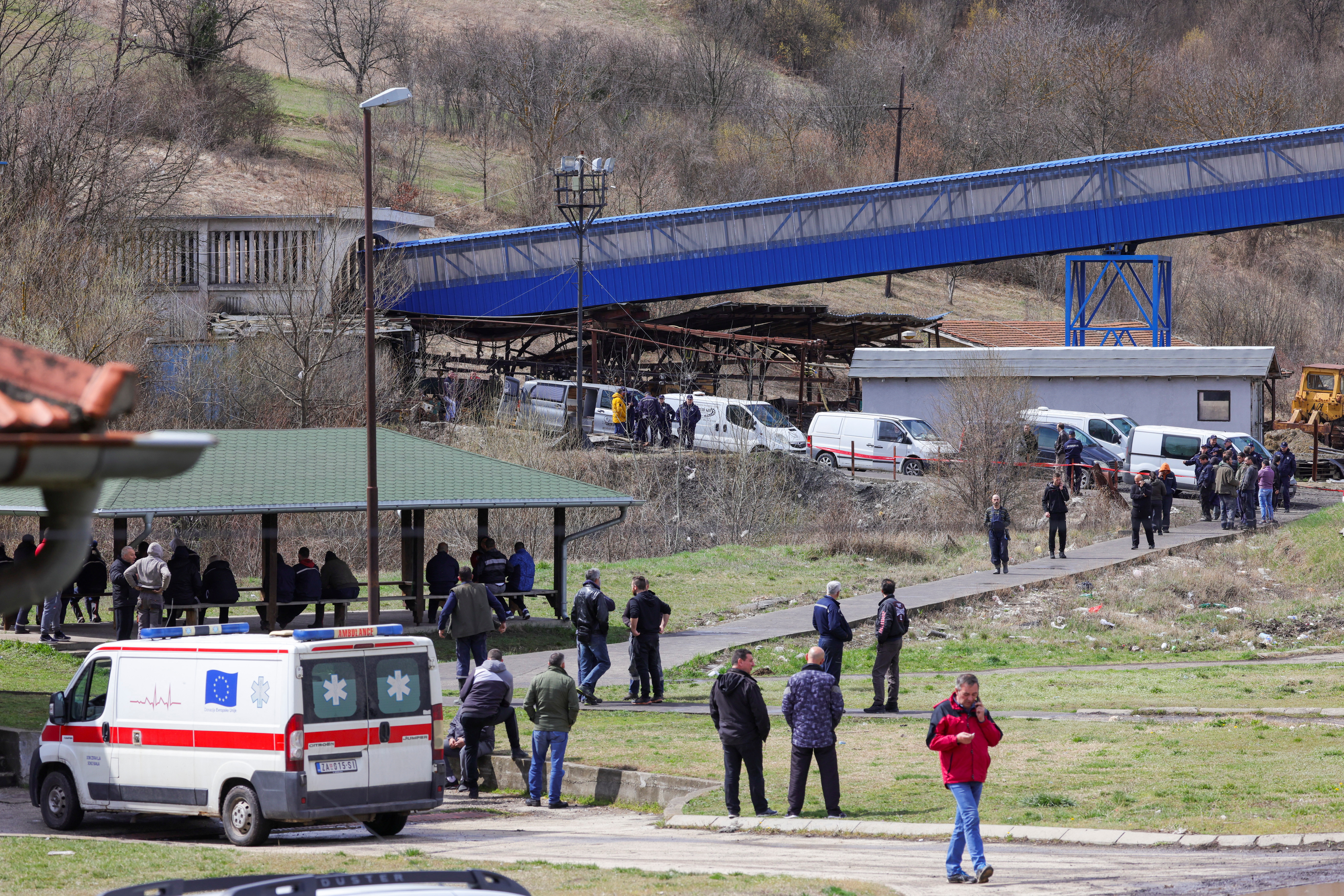 Rescuers work at a coal mine in Serbia's Sokobanja