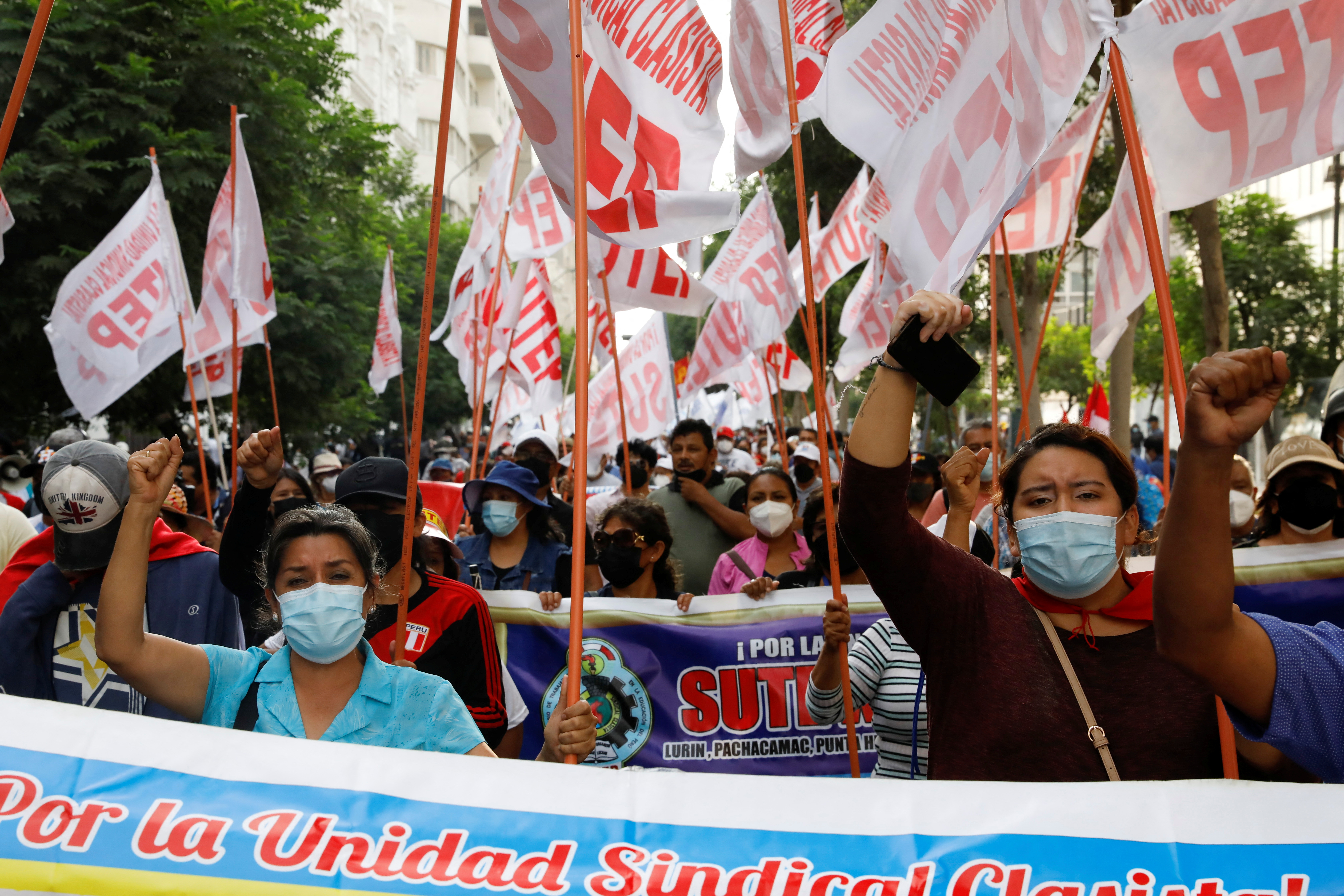 Demonstrators rally in Peru