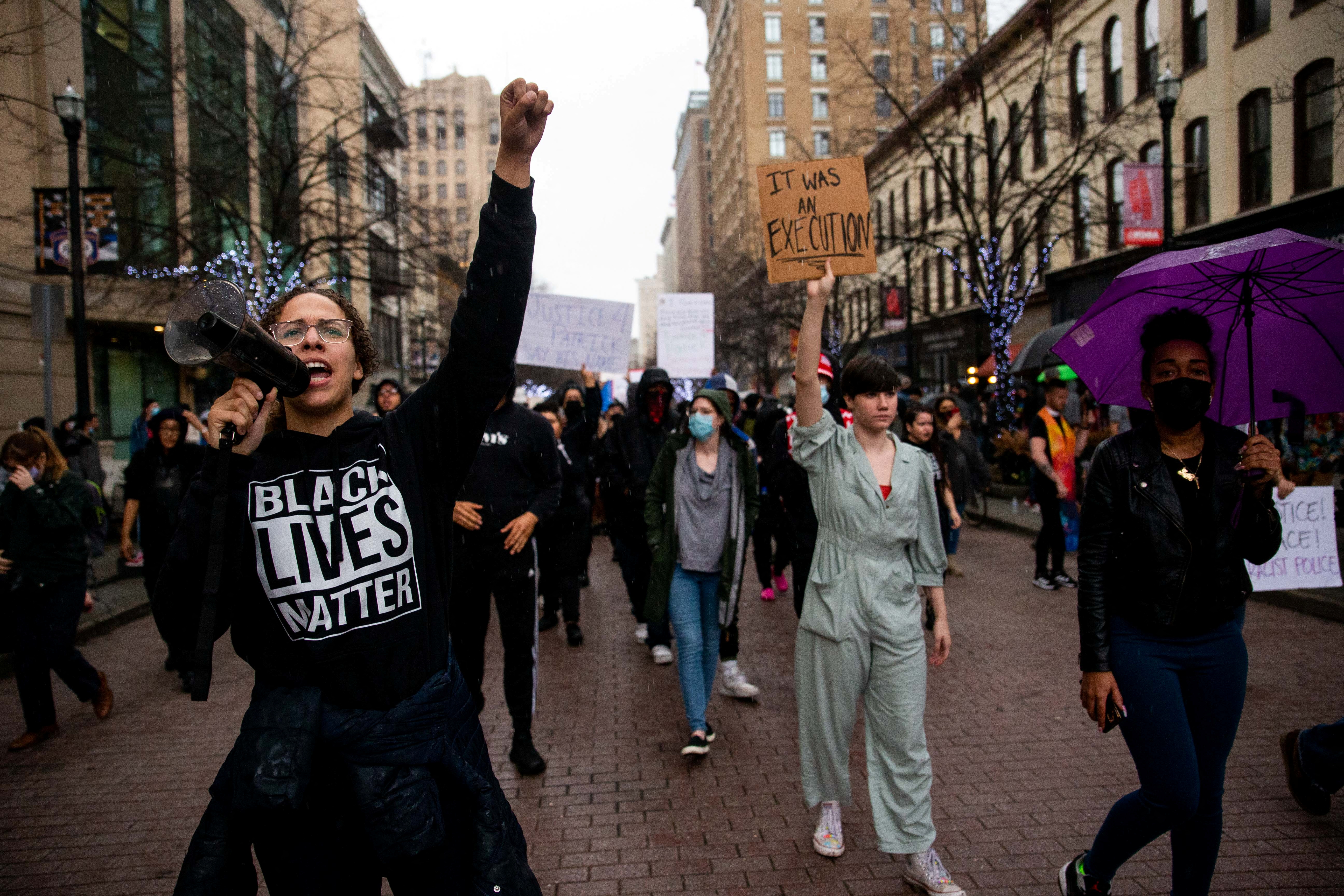 Protesters march in Grand Rapids, Michigan
