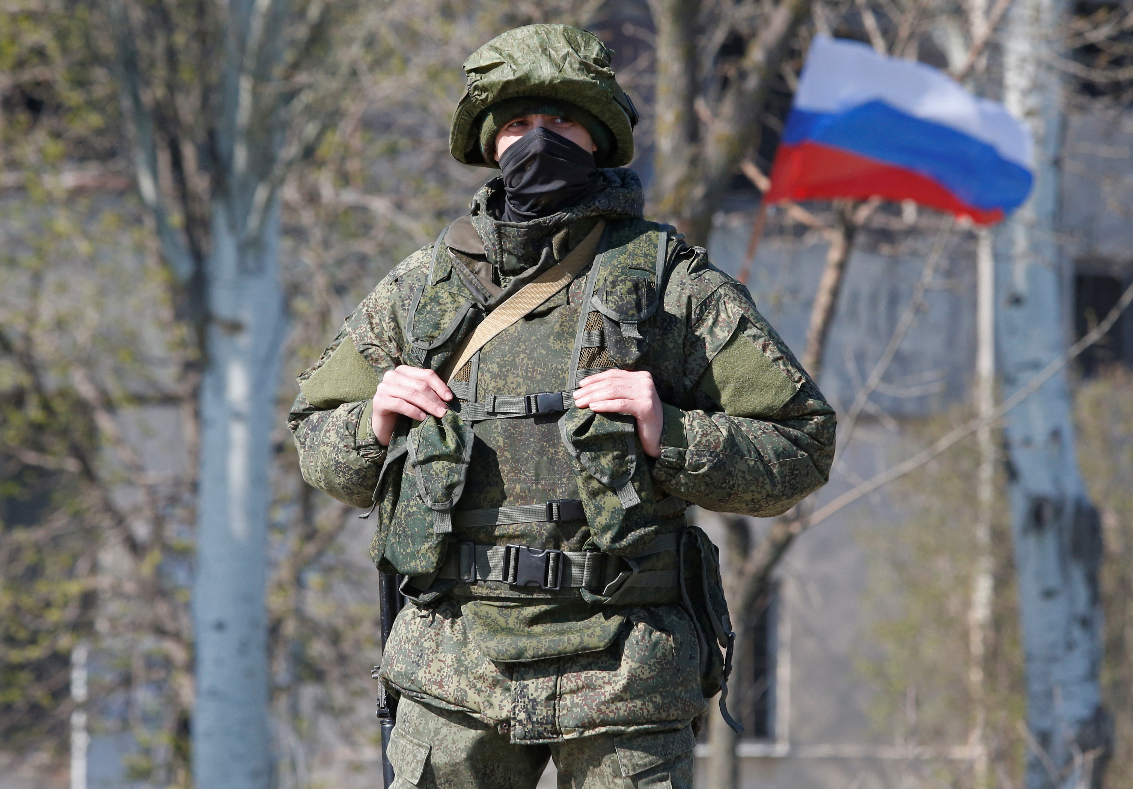 A pro-Russian soldier is seen in Mariupol