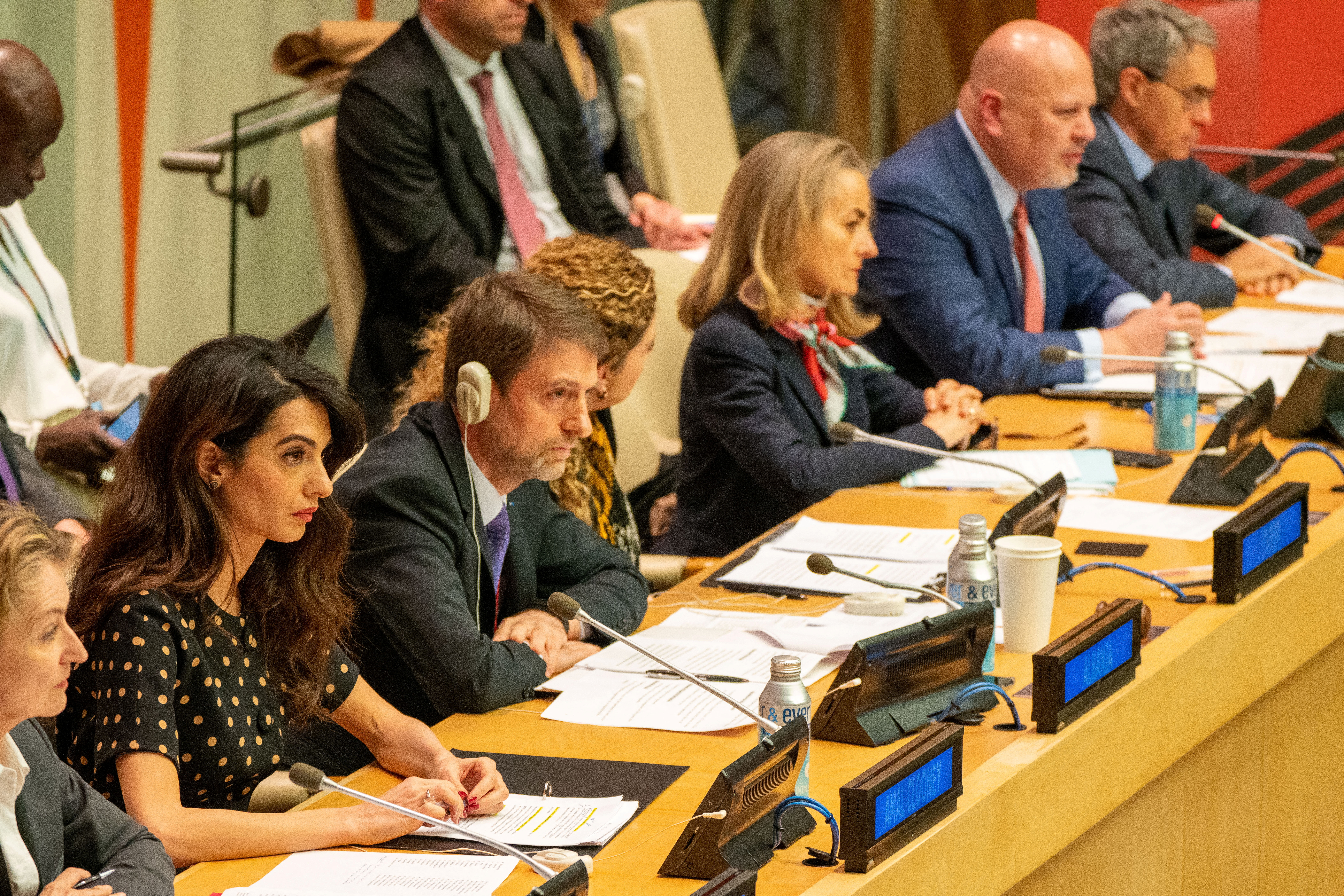 Human rights lawyer Amal Clooney attends an informal meeting of the United Nations Security Council, amid Russia's invasion of Ukraine, at the United Nations Headquarters in New York City, New York, U.S., April 27, 2022. 