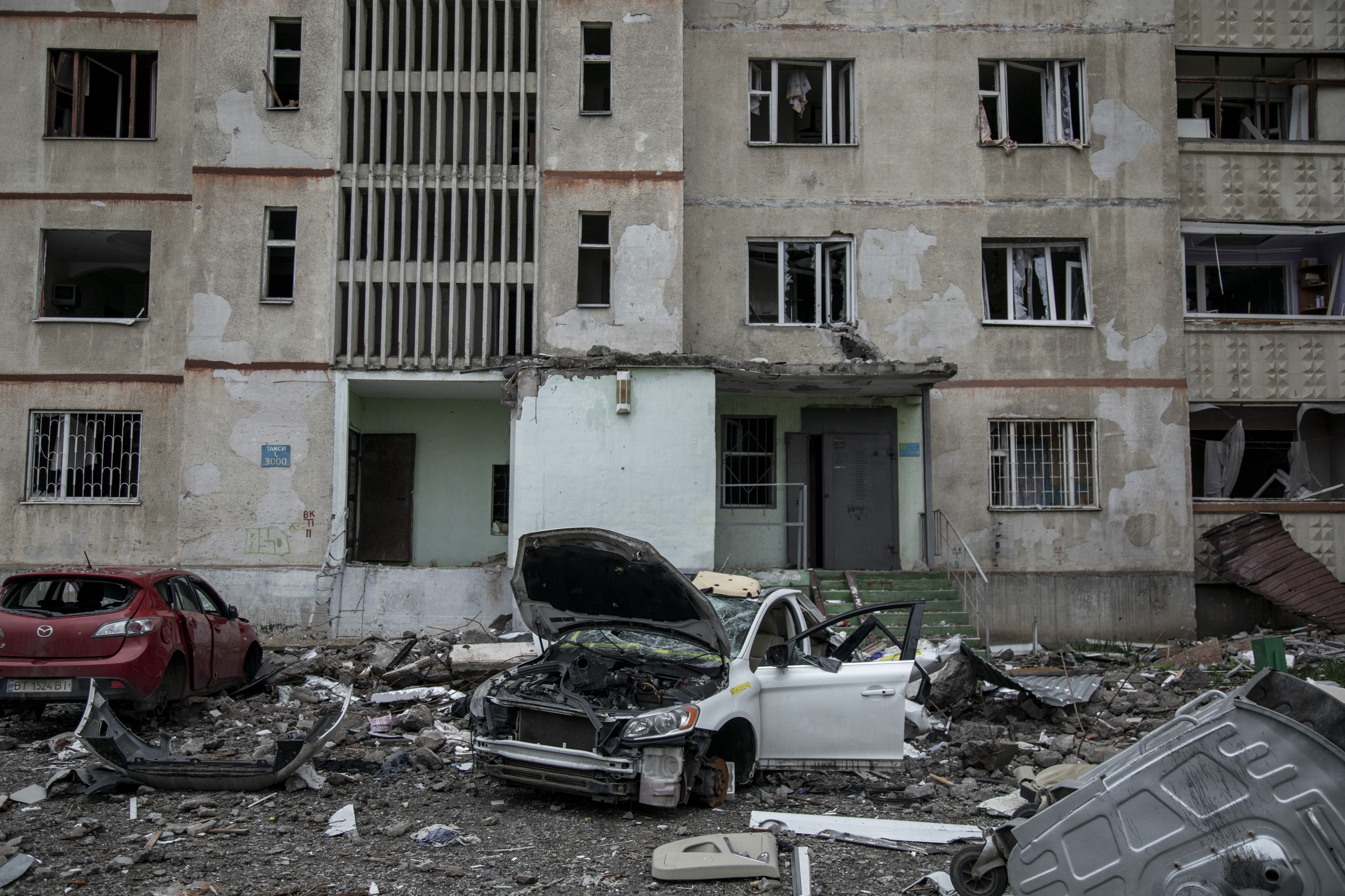 Destruction due shelling is seen in the Saltivka neighborhood of Kharkiv City, Ukraine, April 24th, 2022