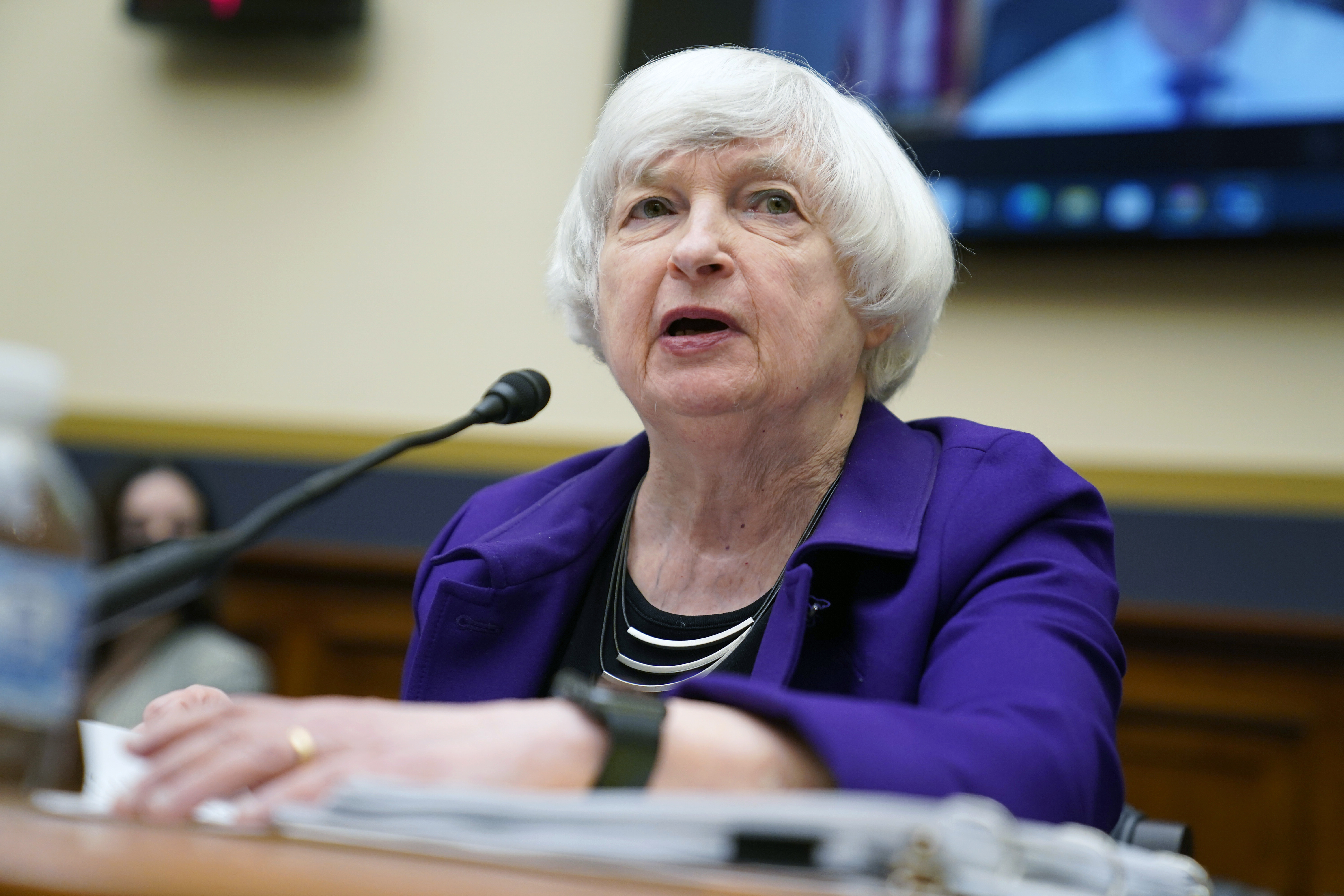 Janet Yellen speaks during a hearing
