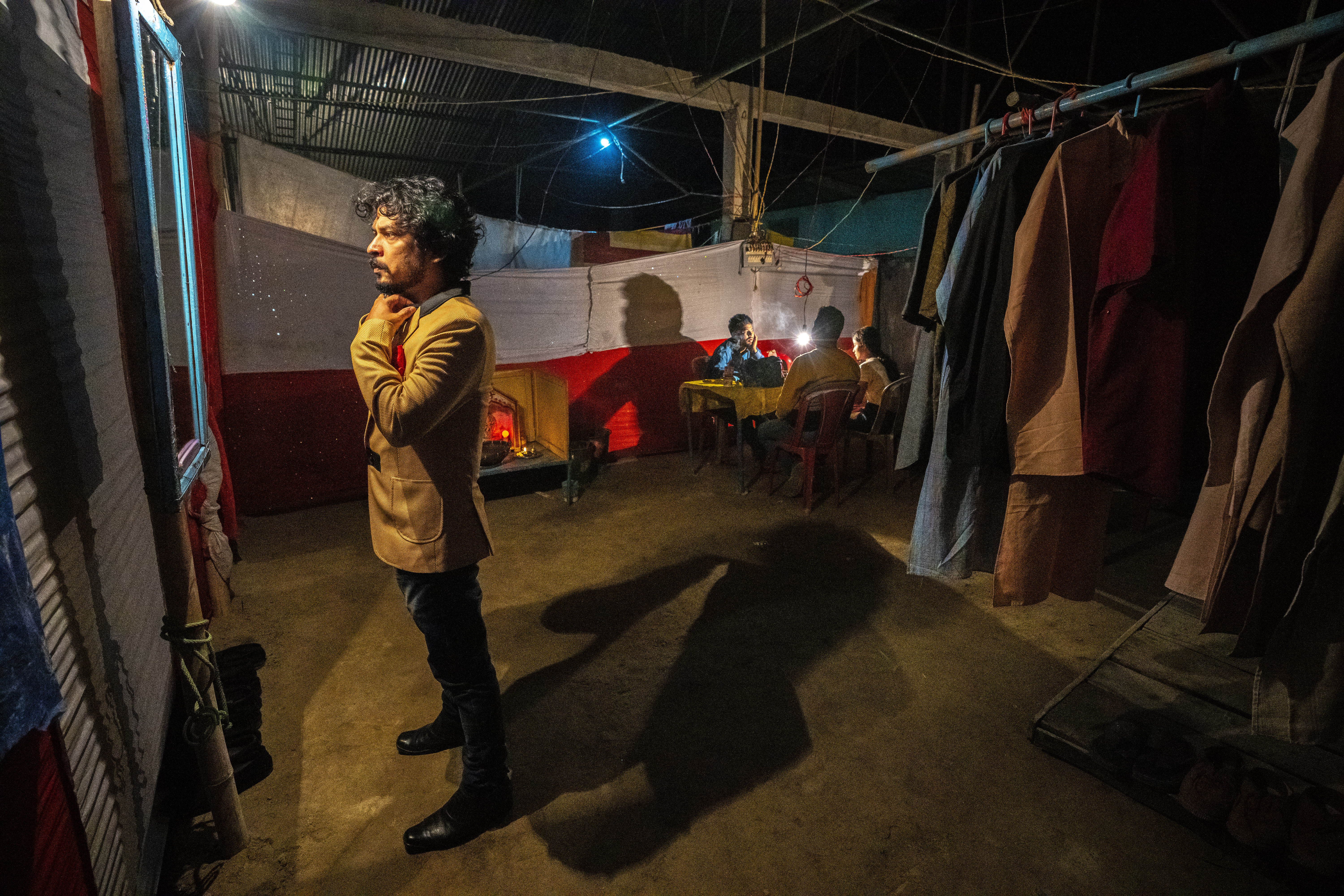 An actor of Awahan theater prepares for his role at Xetali village