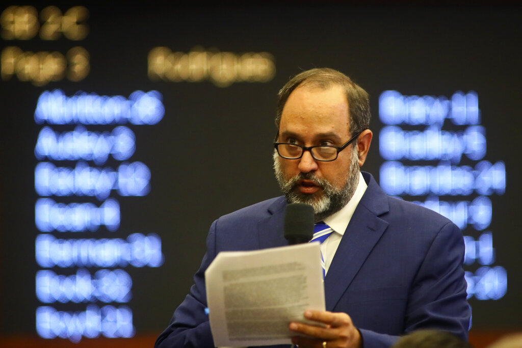 Florida state Senator Ray Rodrigues, a Republican, answers a question as amendments to his Senate Bill Establishing the Congressional Districts of the State are debated during an special evening meeting of the Senate.