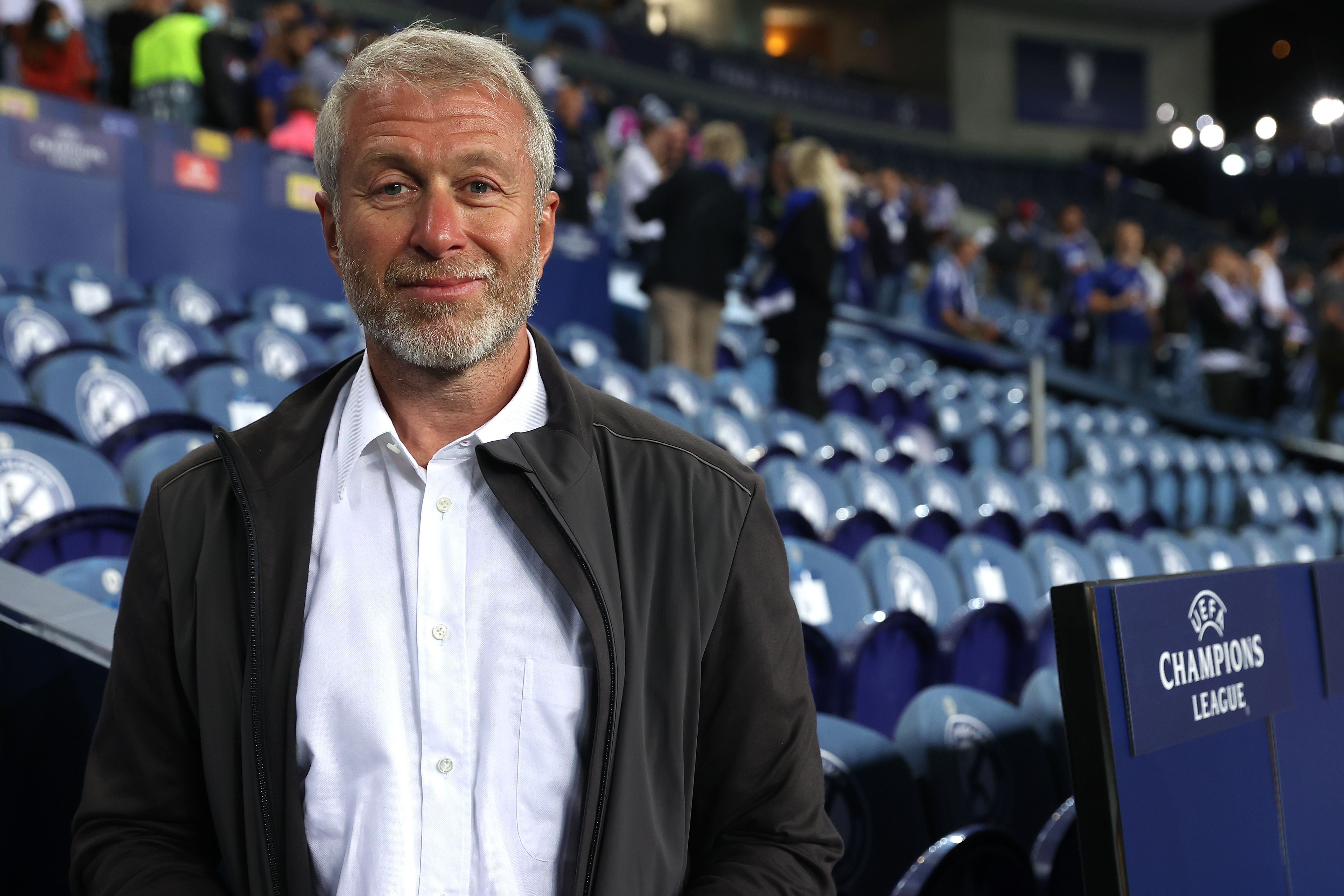 Roman Abramovich, owner of Chelsea smiles following his team's victory during the UEFA Champions League Final between Manchester City and Chelsea FC at Estadio do Dragao on May 29, 2021 in Porto, Portugal. 